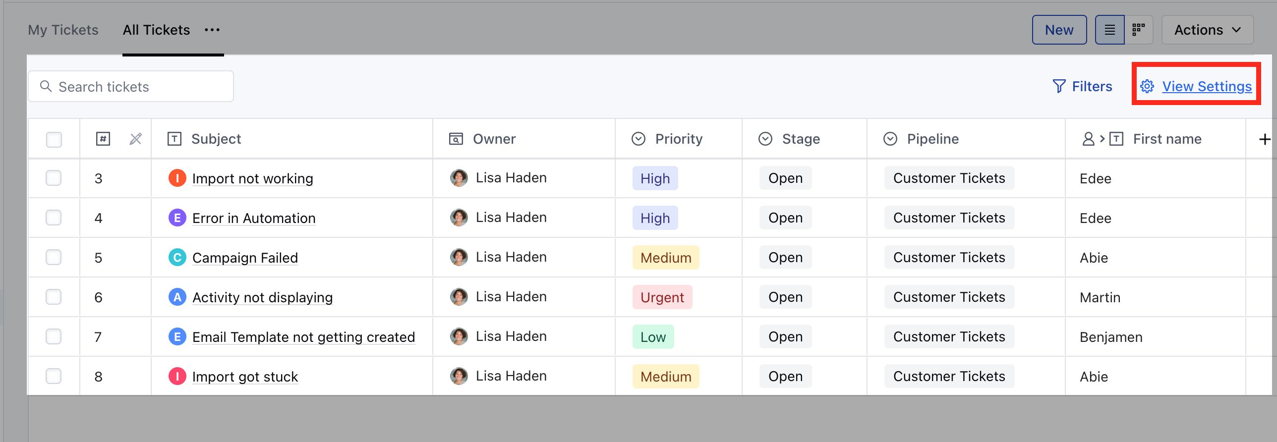 View settings option