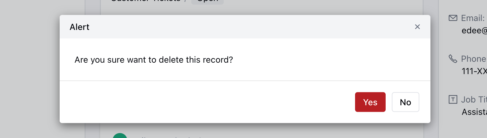 Delete ticket confirmation popup