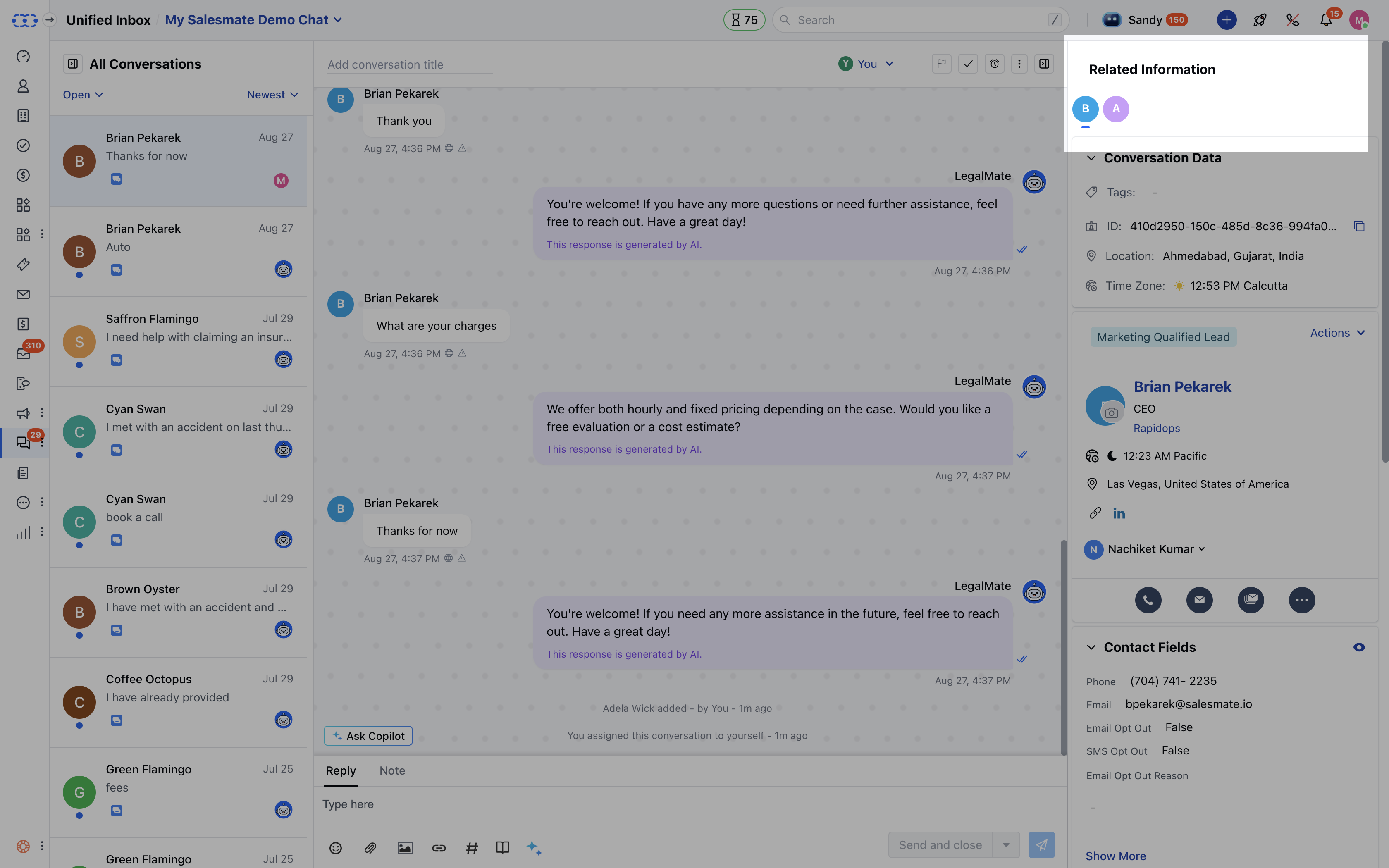 Contact profile in conversation
