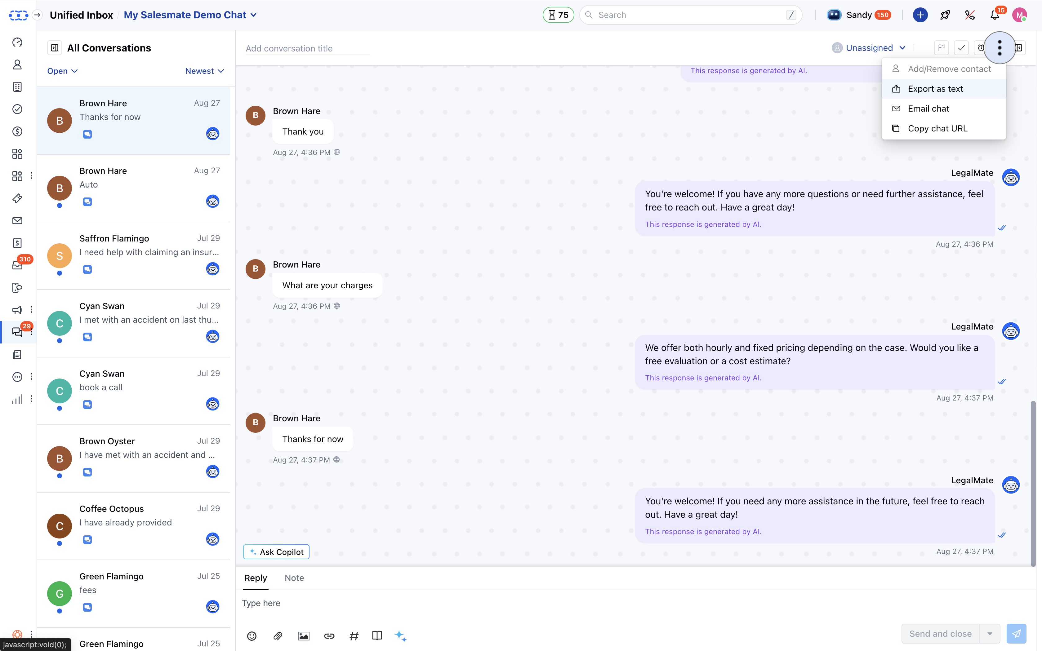 Download chat transcript