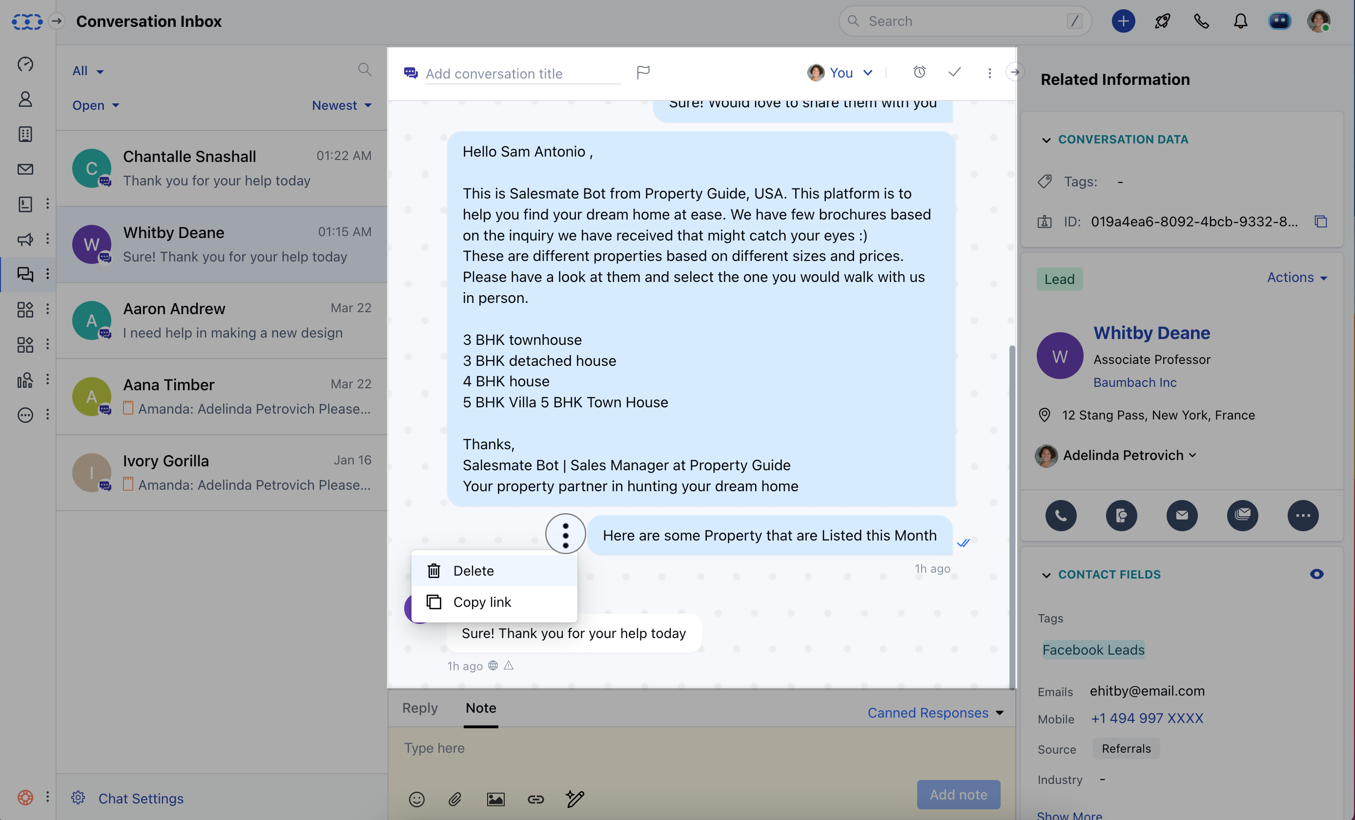 How to delete a reply/note in Salesmate Chat?
