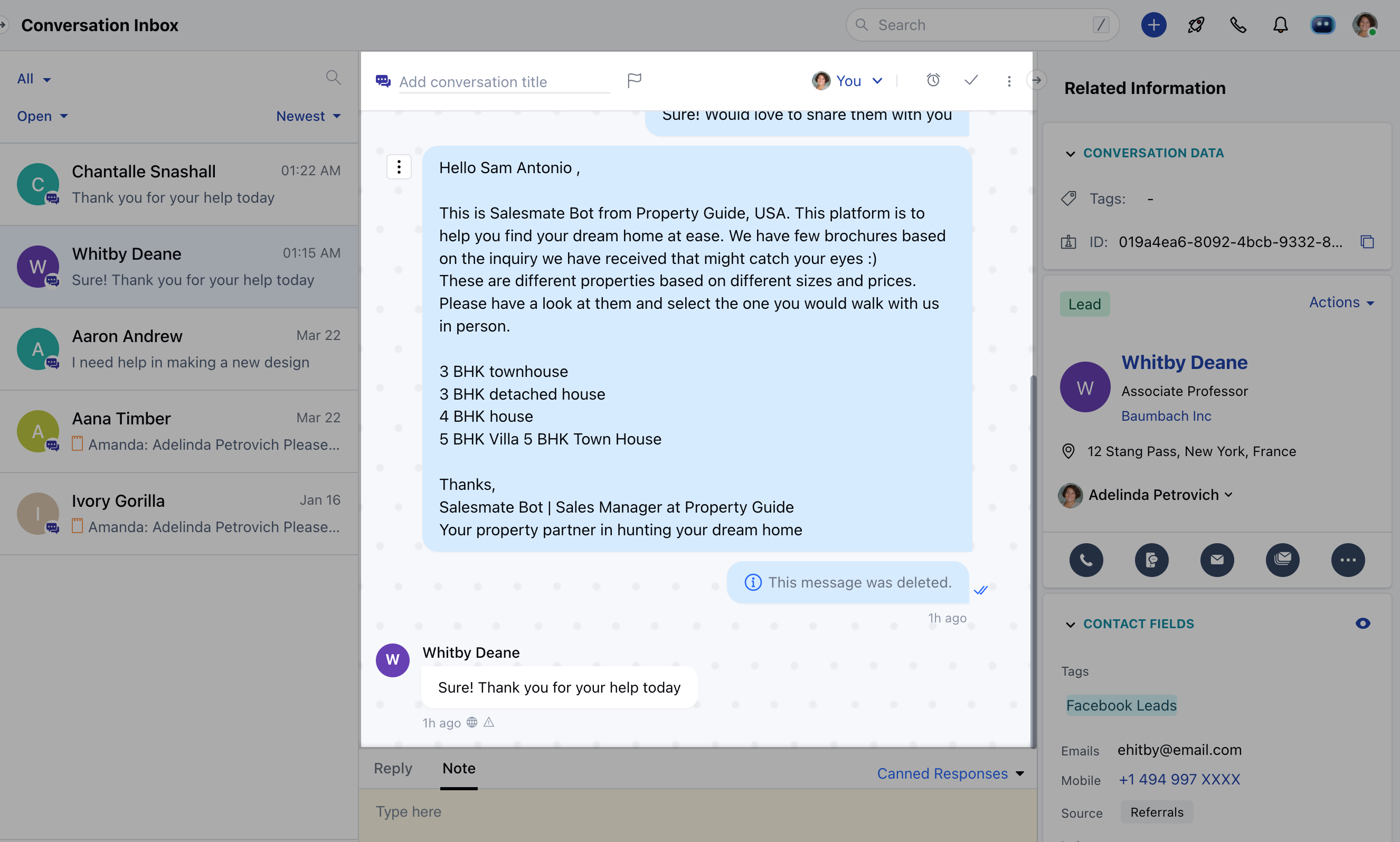 How to delete a reply/note in Salesmate Chat?