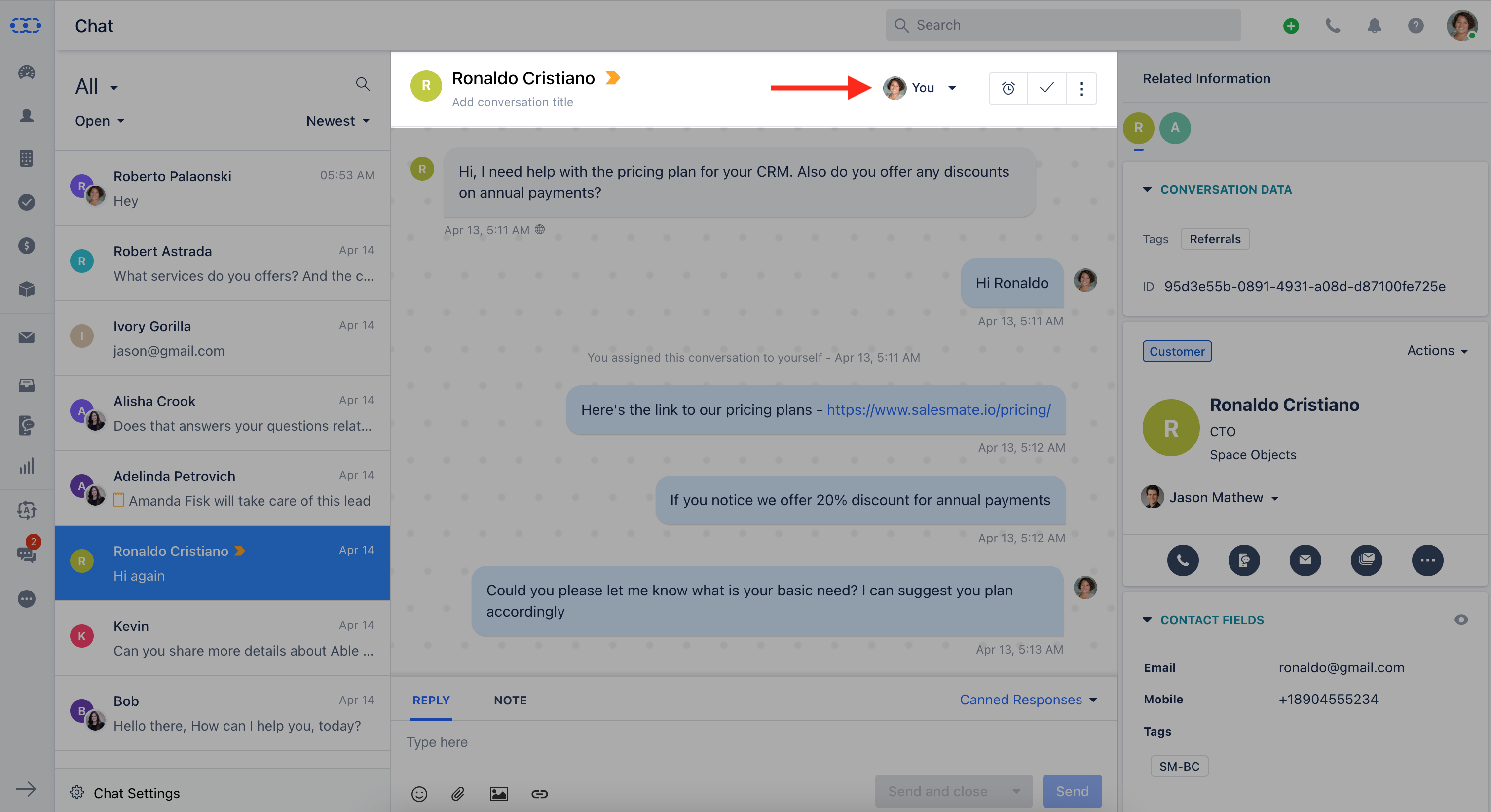 Assign conversation to user or a team