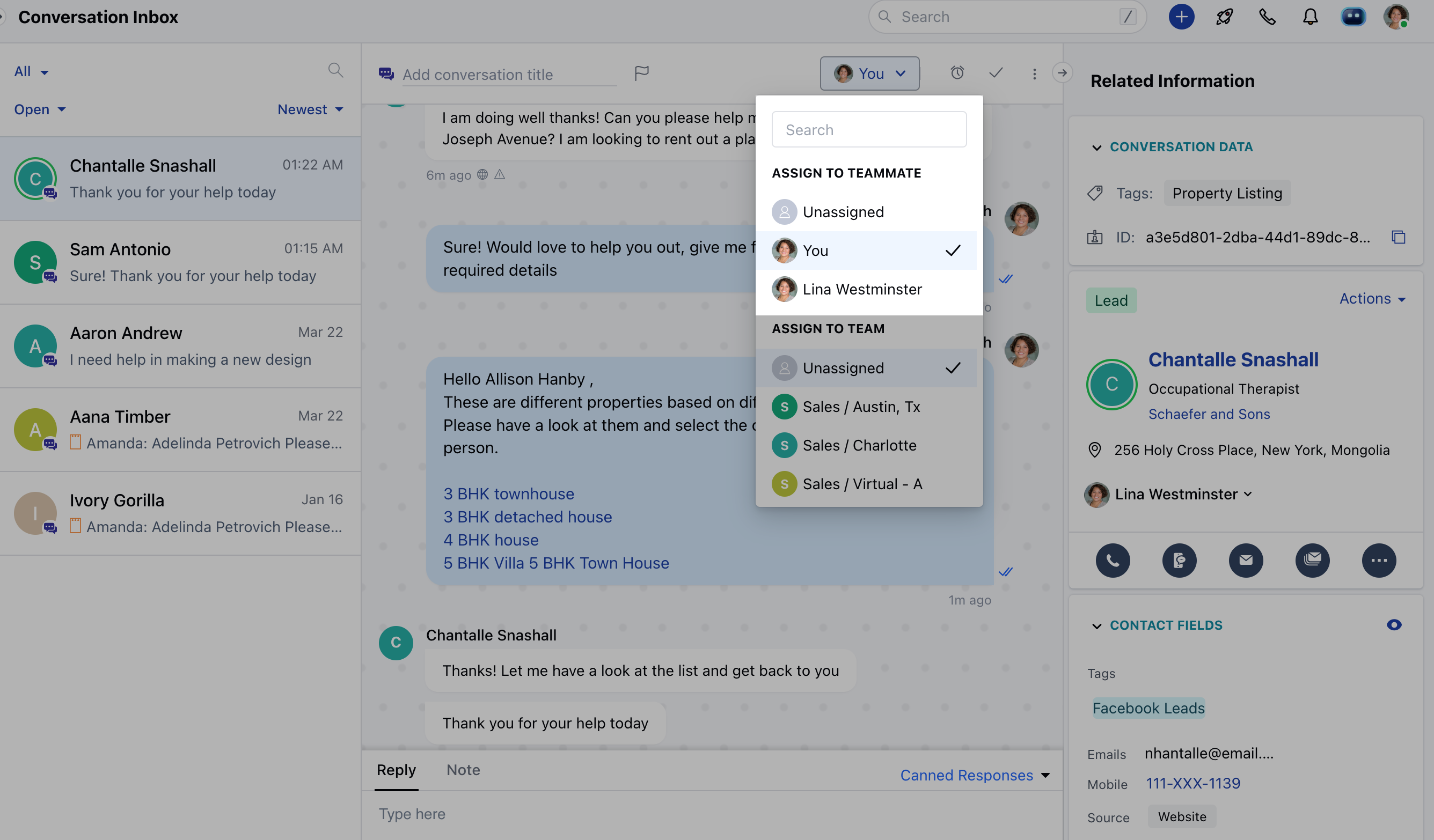 Assign conversation to user or a team