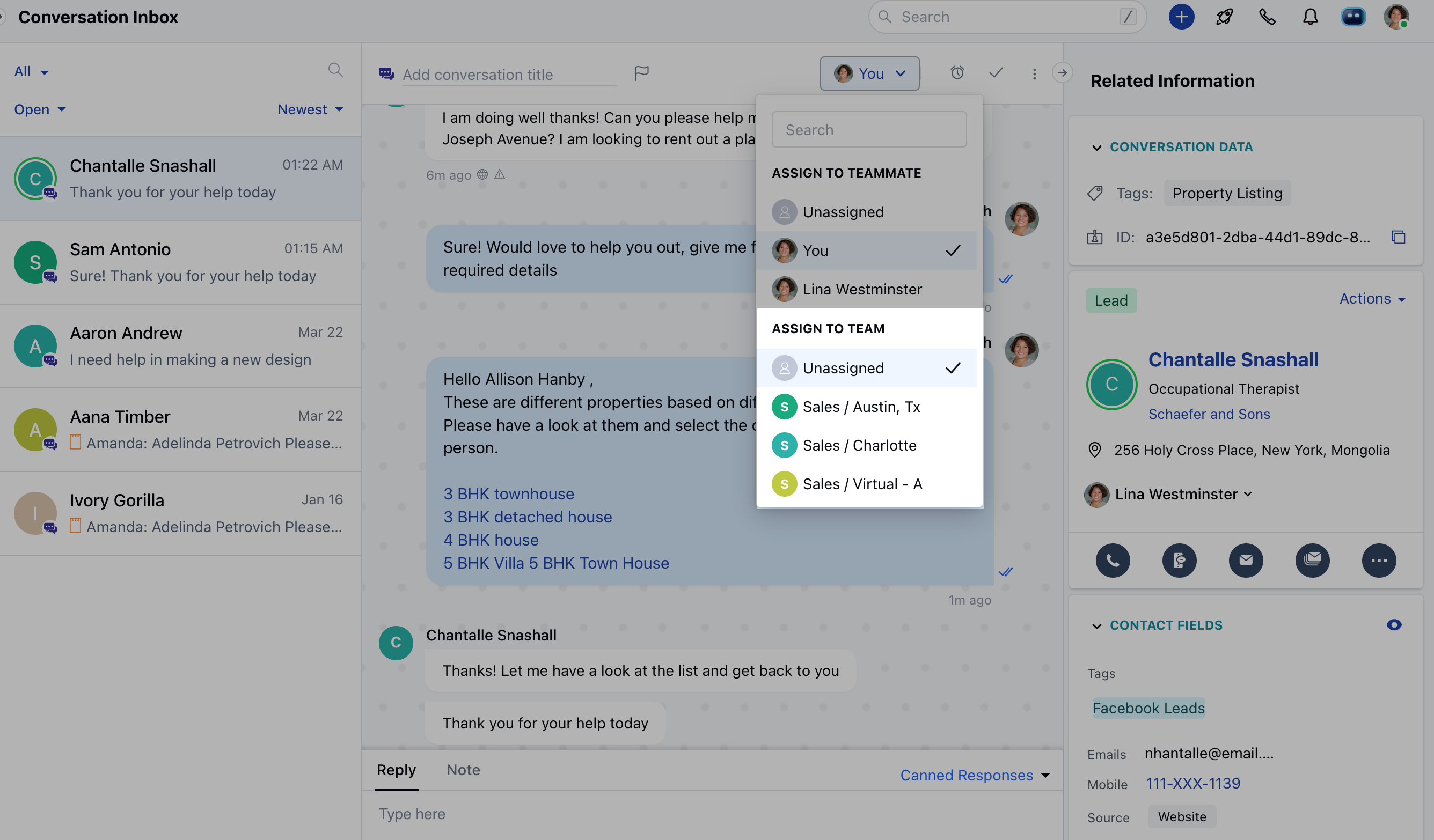 Assign conversation to user or a team