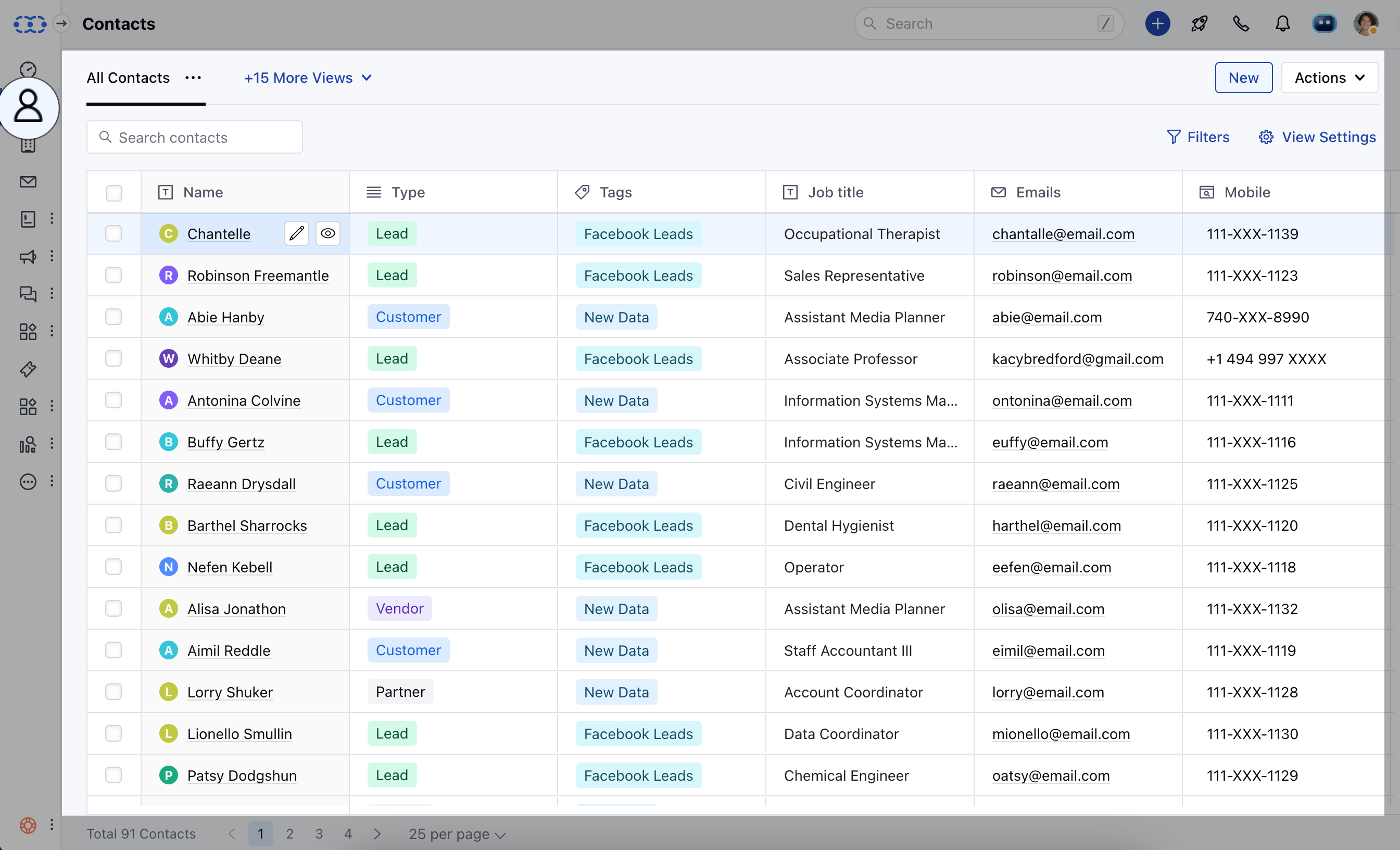 Contacts module navigation