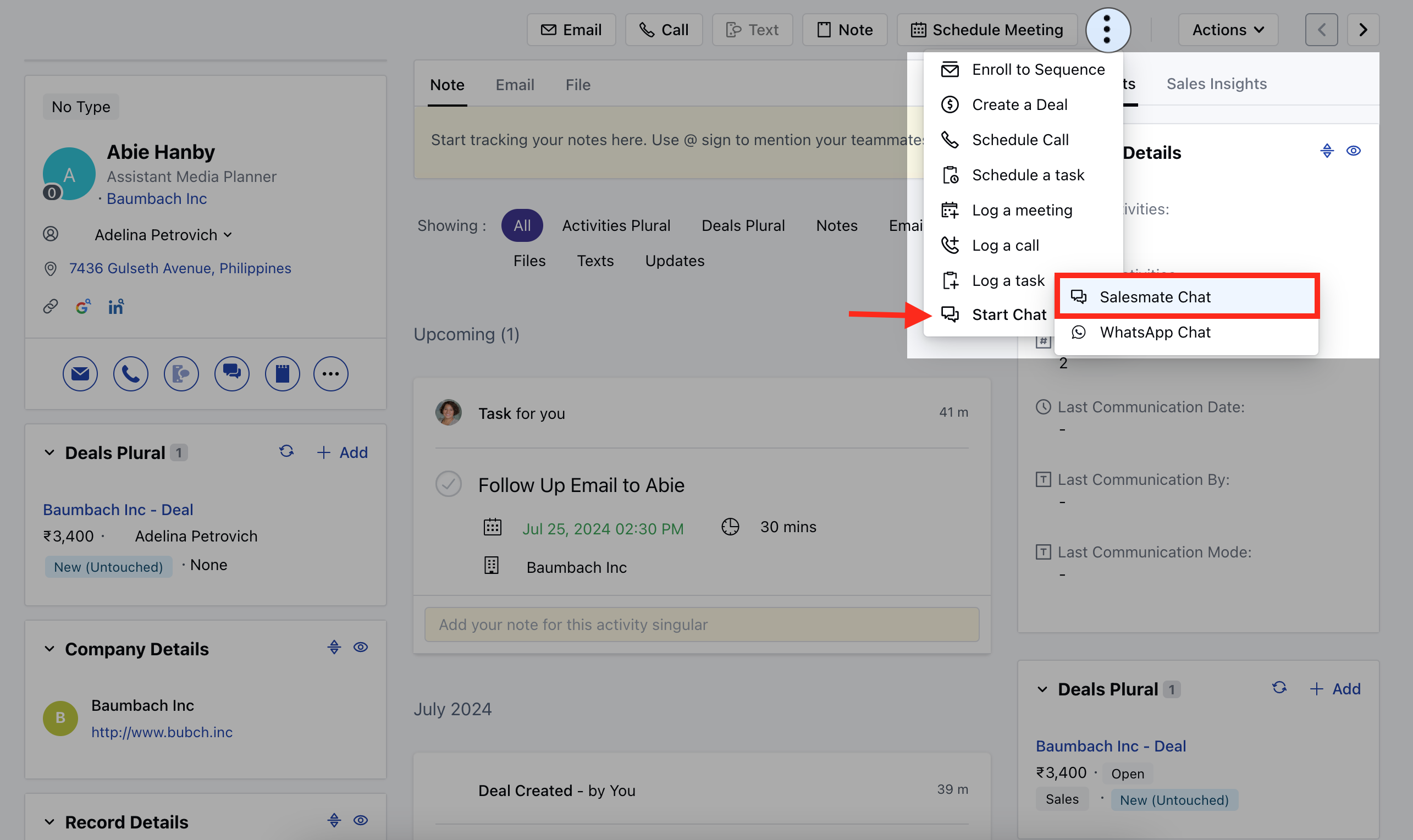 Start Salesmate chat