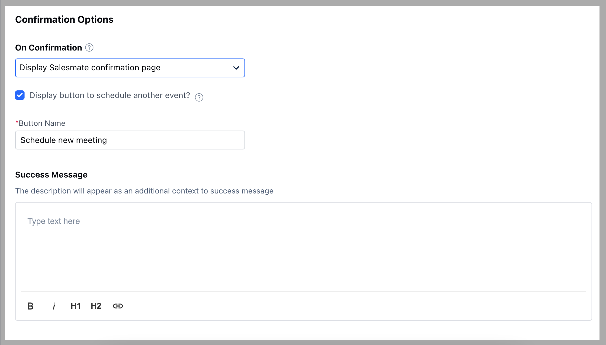 Confirmation Message Settings