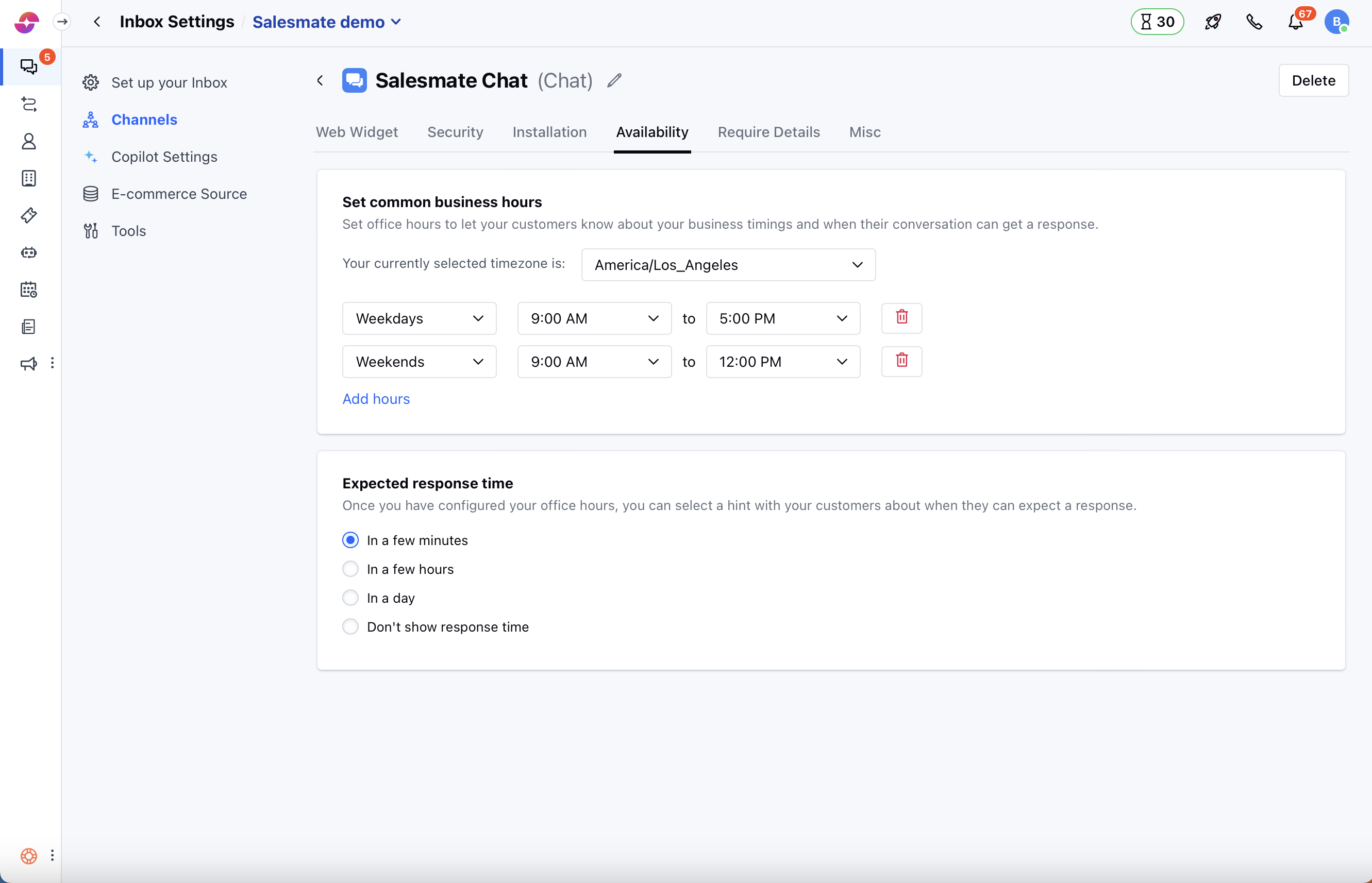 Set expected response time