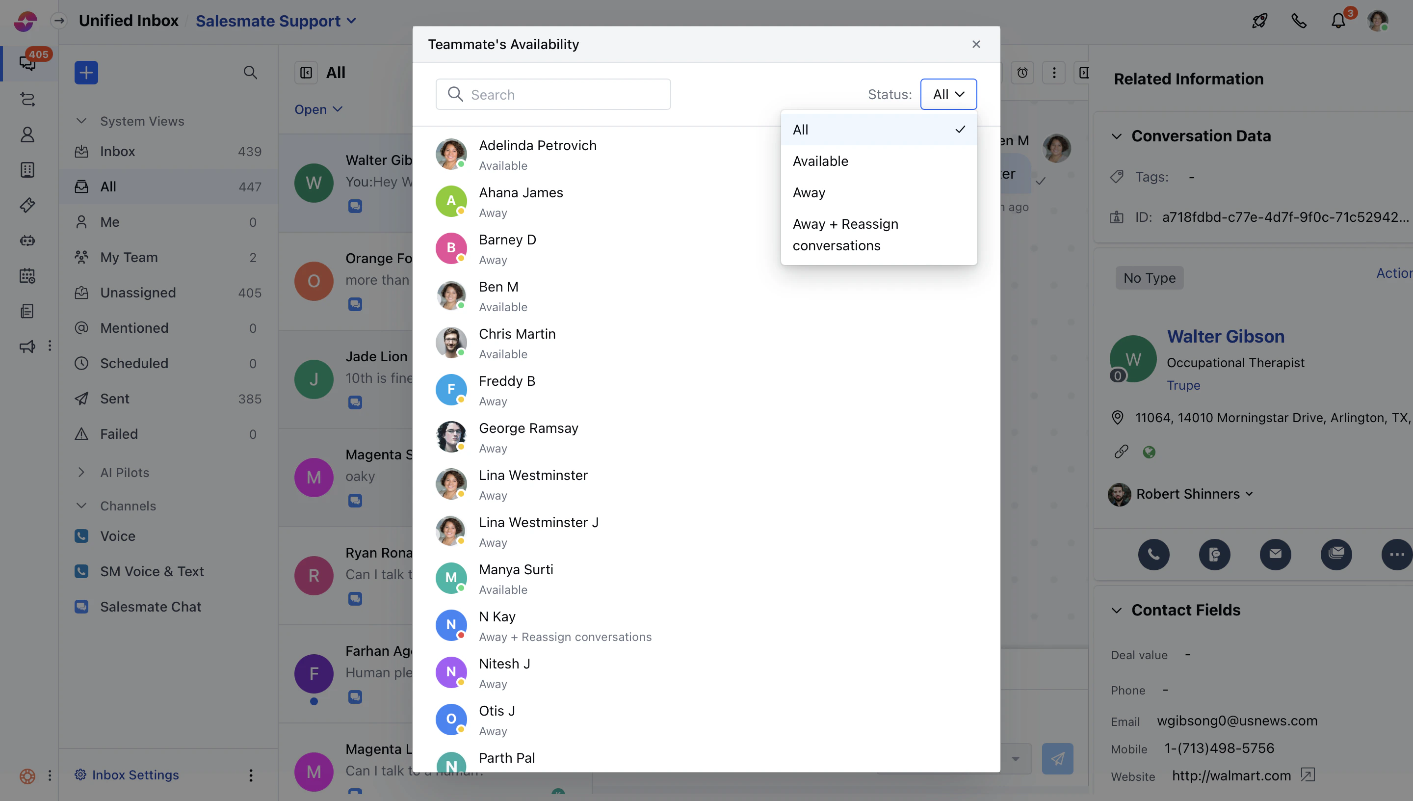 Team availability view