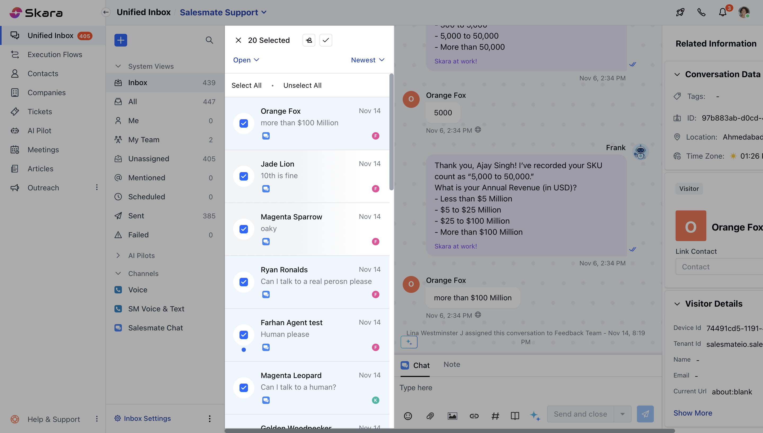 Bulk operations for chat
