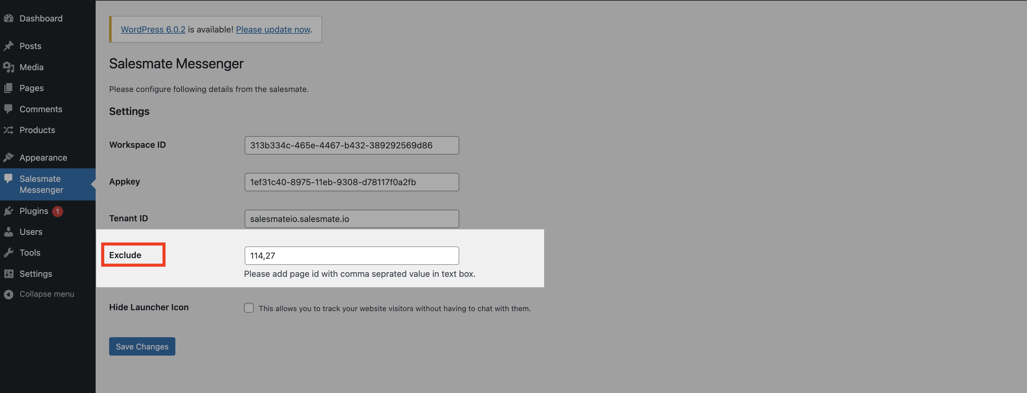 WordPress Messenger Settings