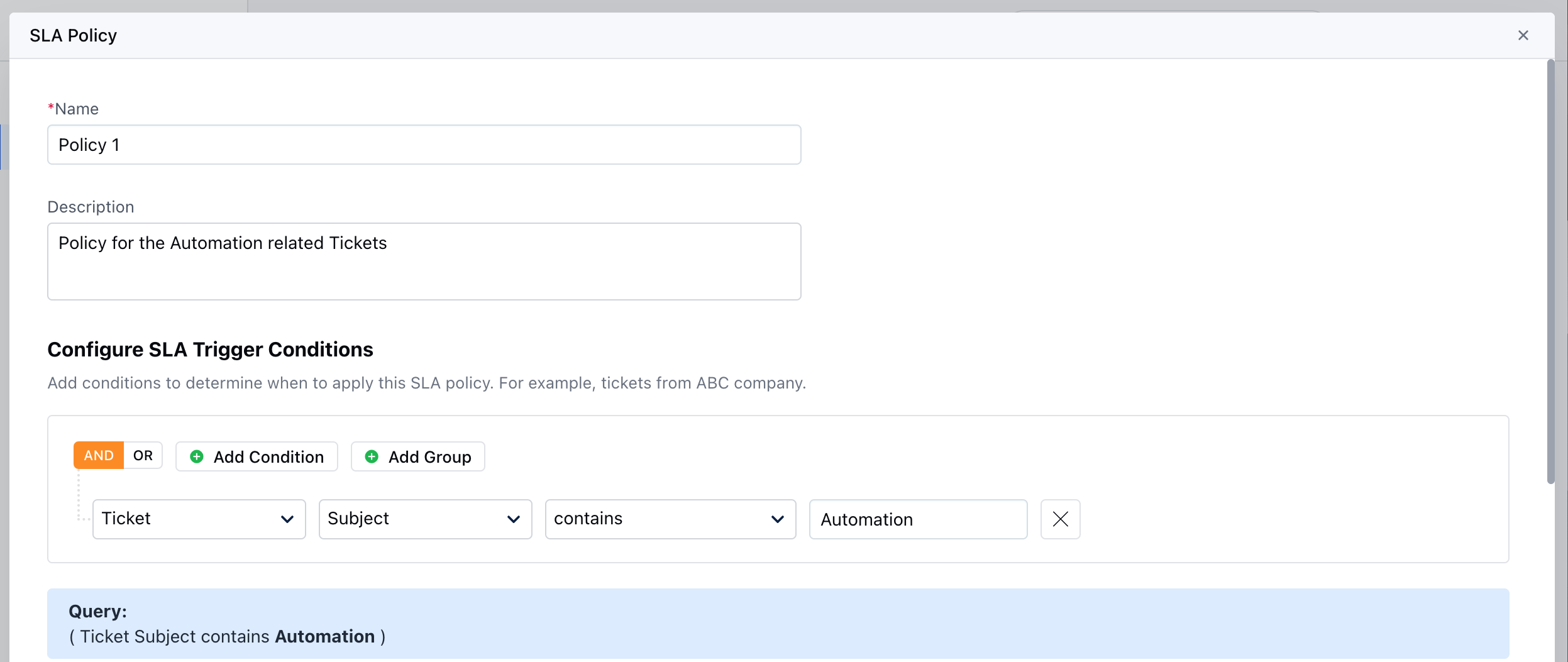 SLA Trigger Conditions