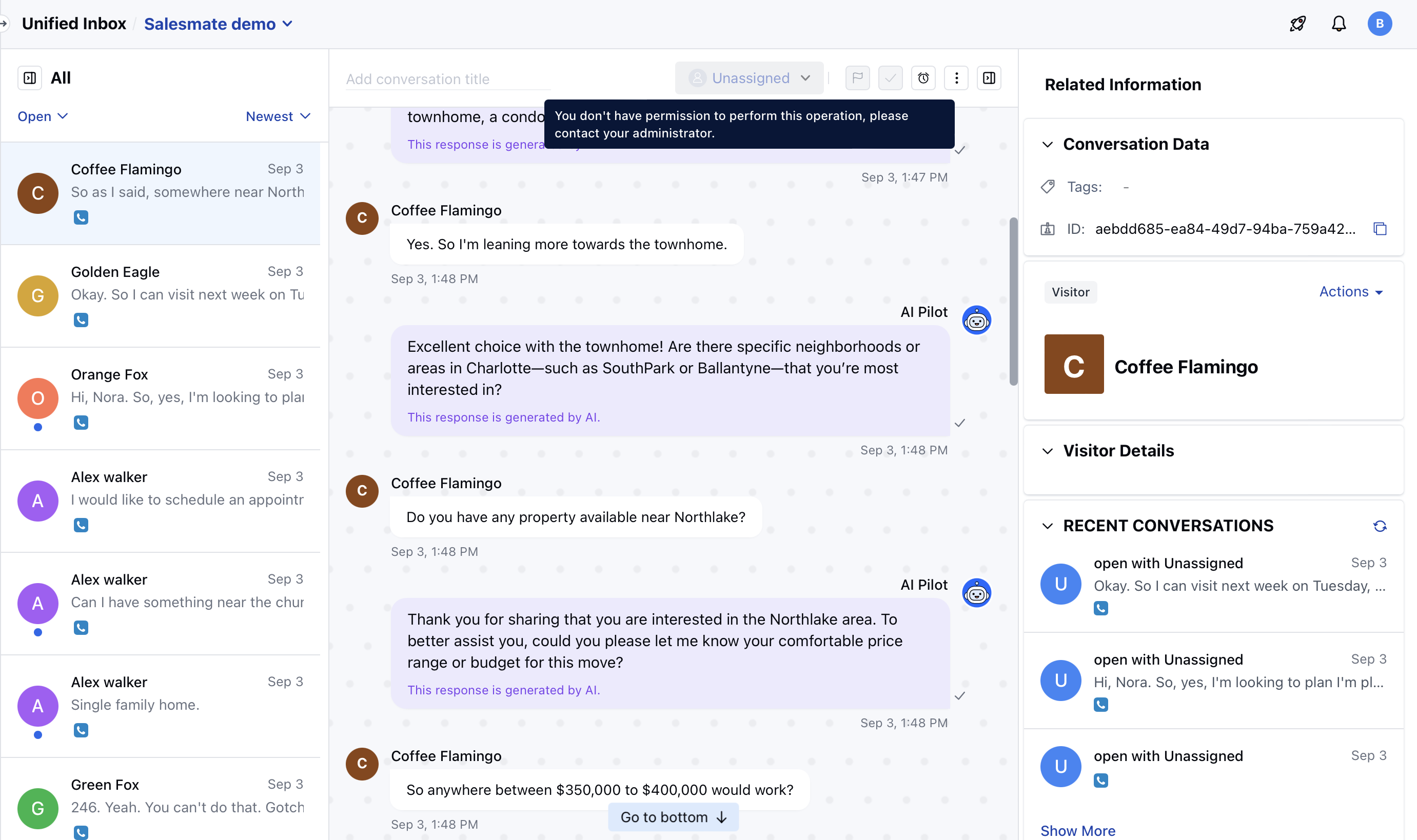 Chat Conversation view for users