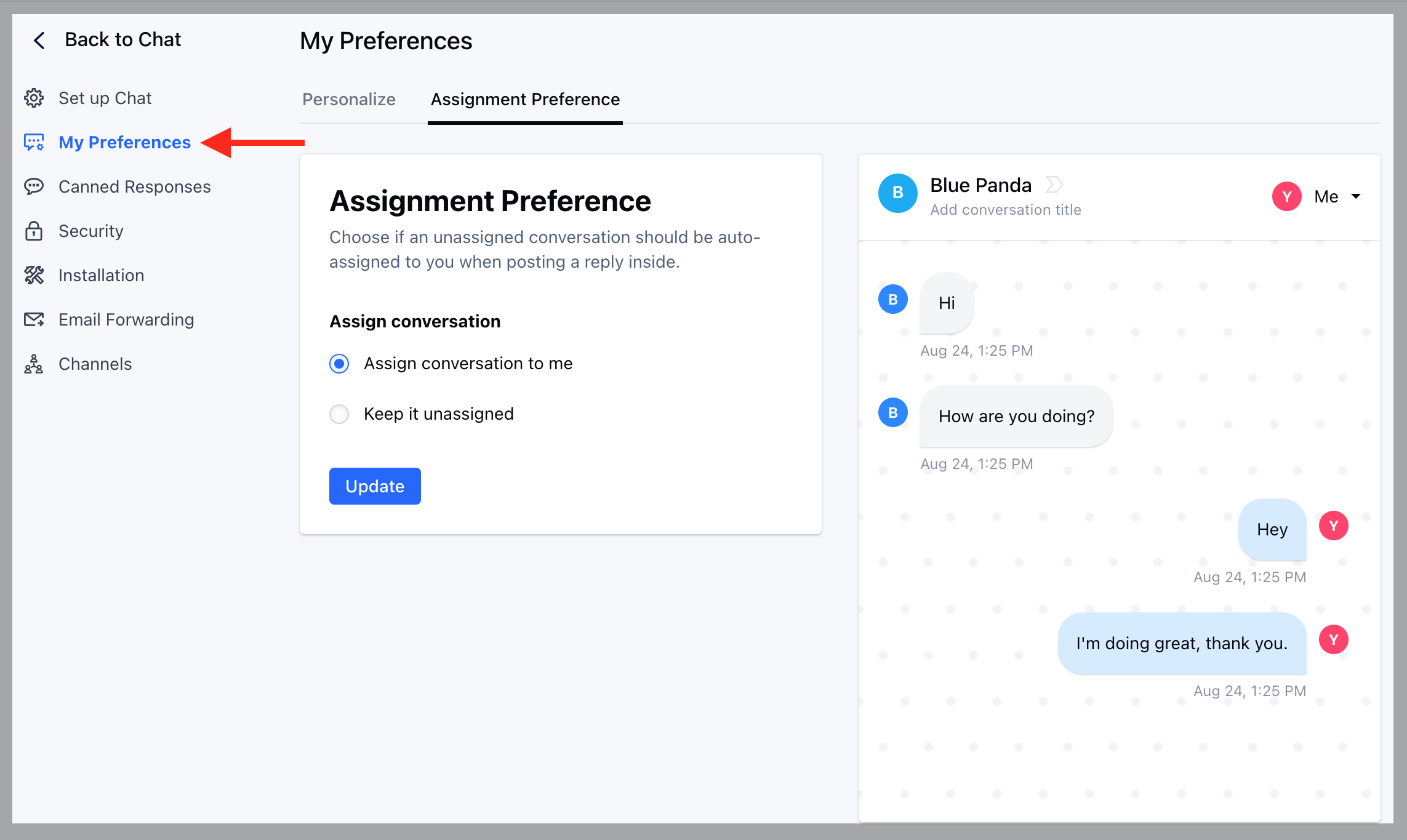 Personalize Assignment Preferences