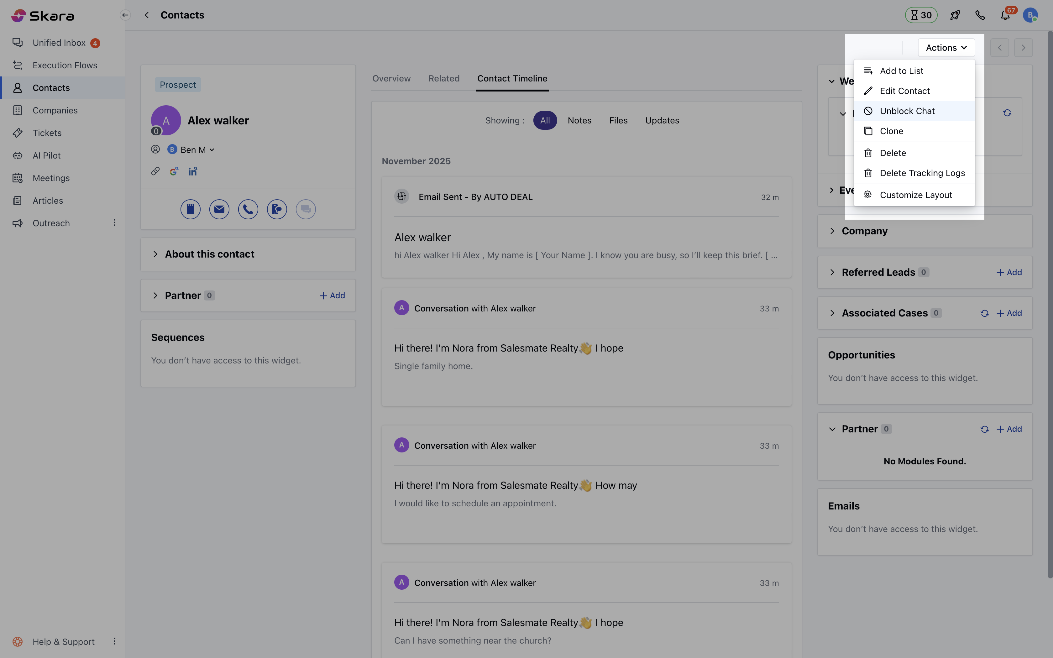 Unblock contact option