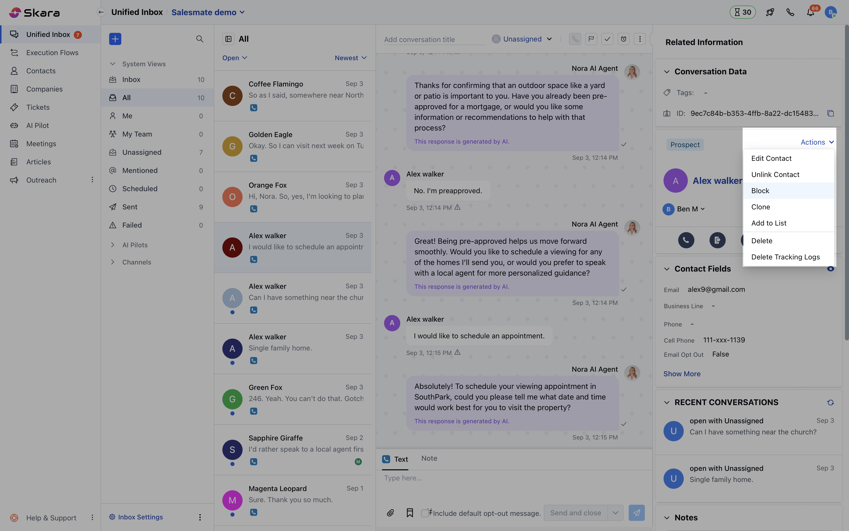 Block contact option