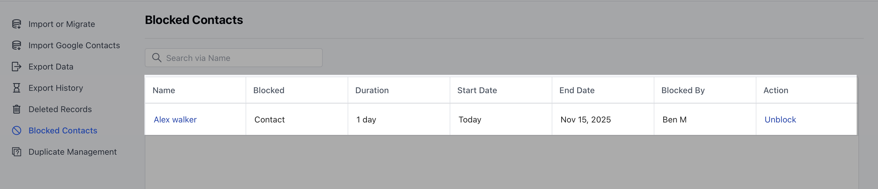 Unblock contact from blocked list