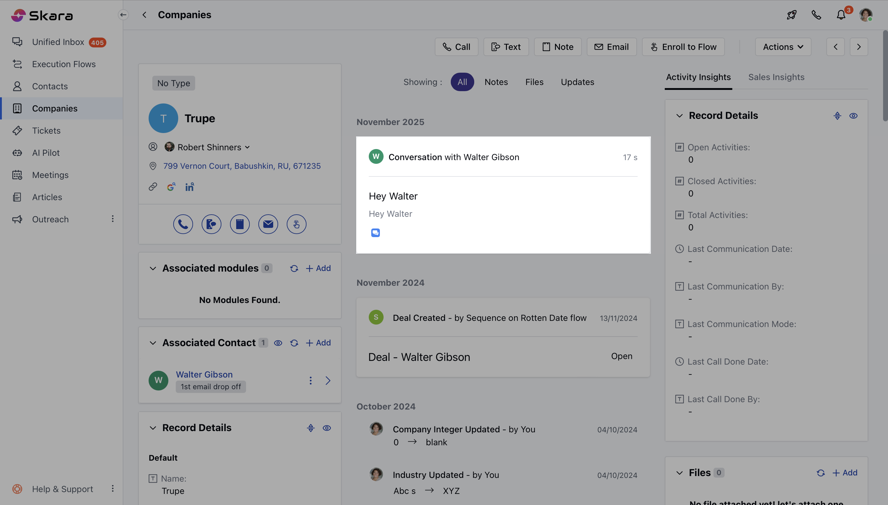 Associated conversations in company layout