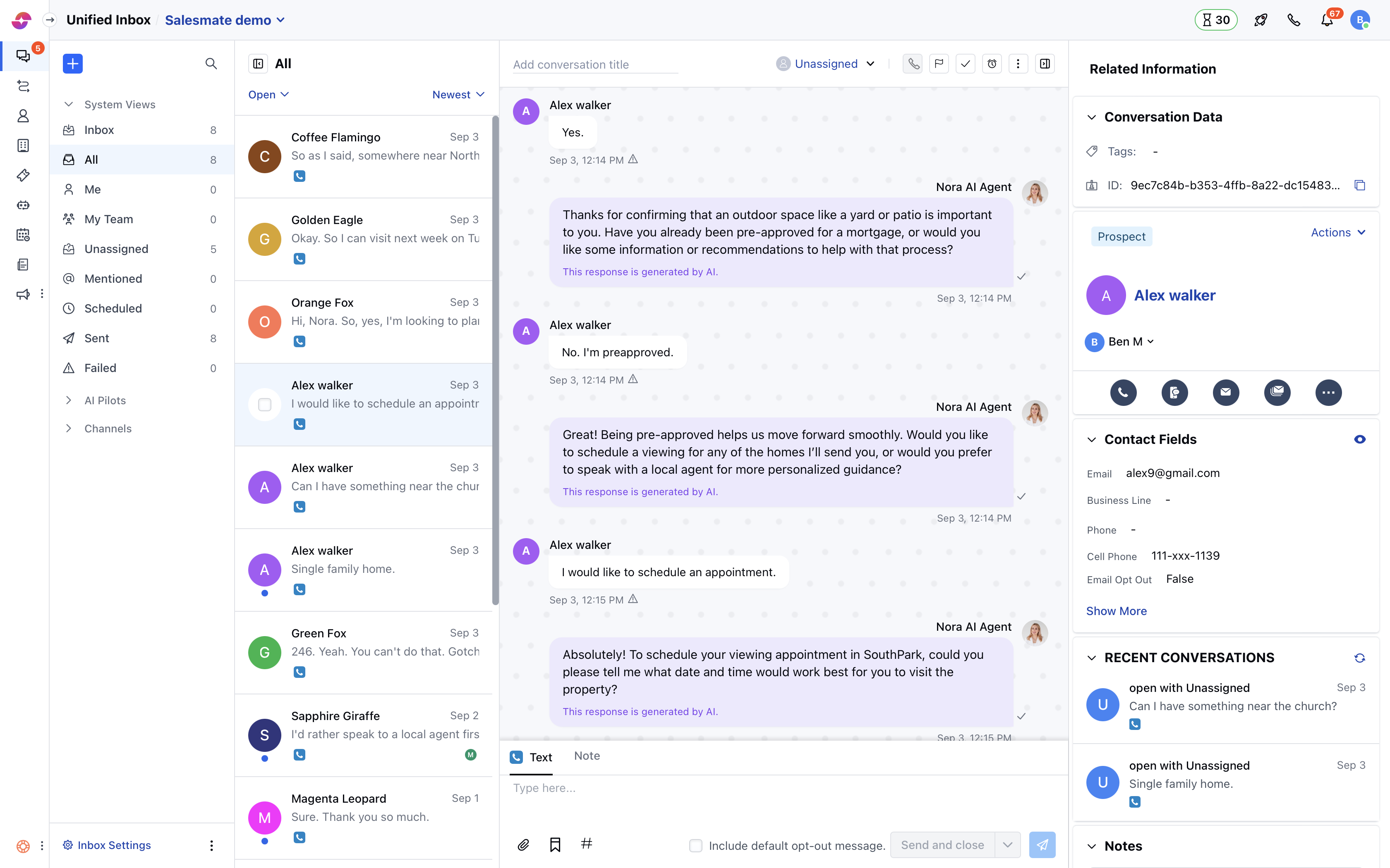 Conversation rating via emails - acknowledgment