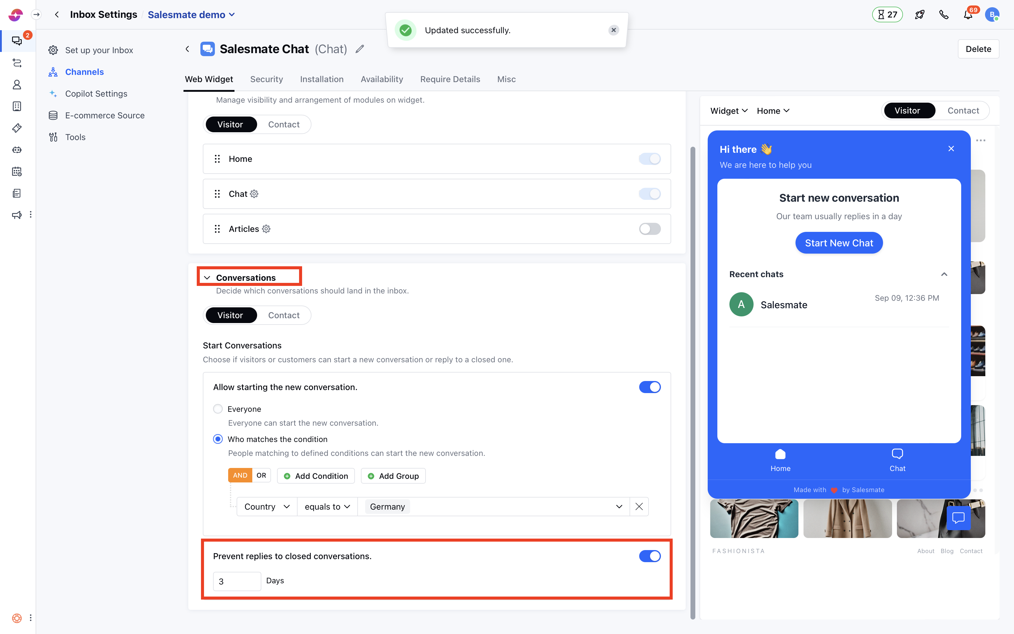 Prevent replies to a closed conversation