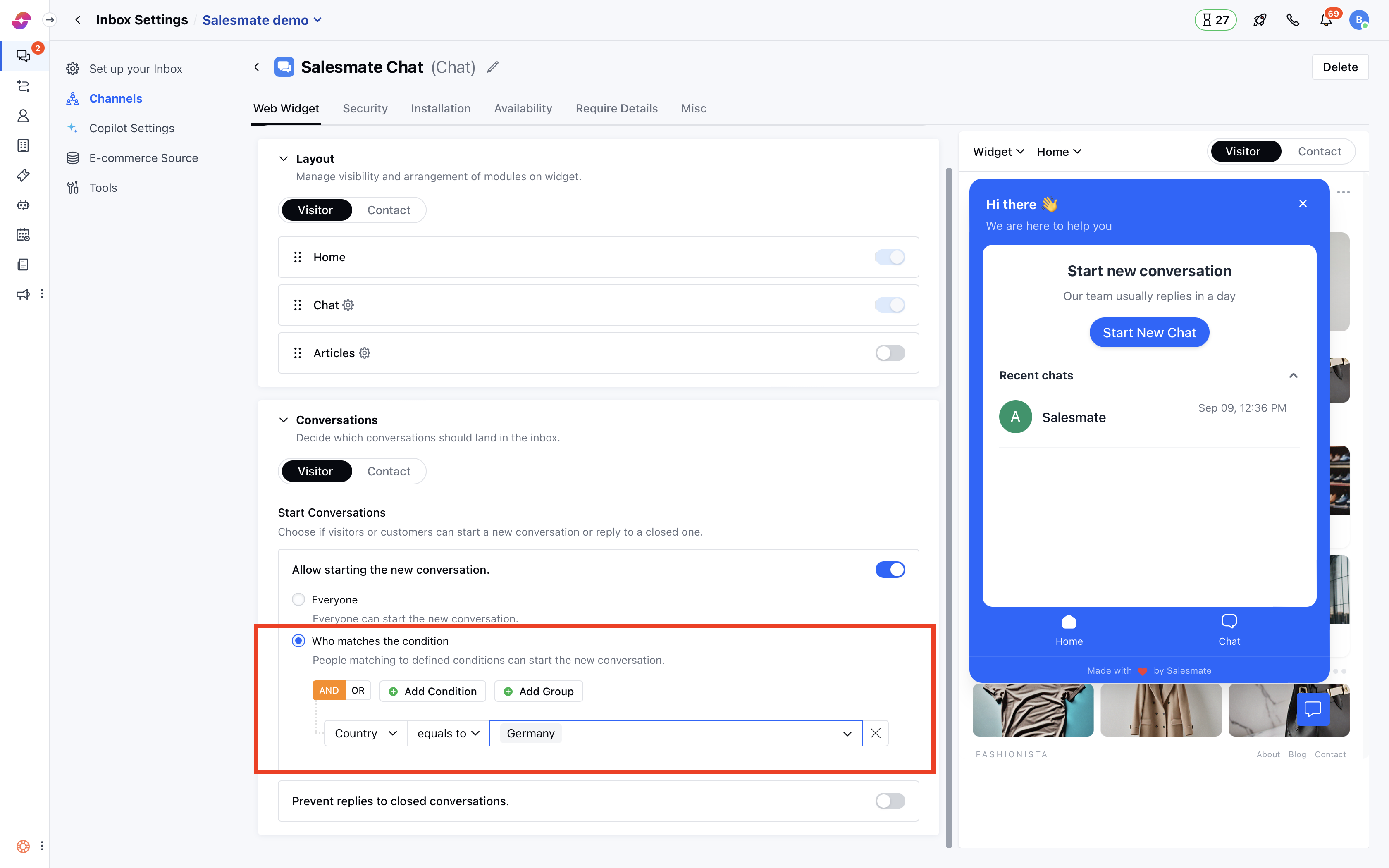 Manage who can start a conversation via Chats - conditions