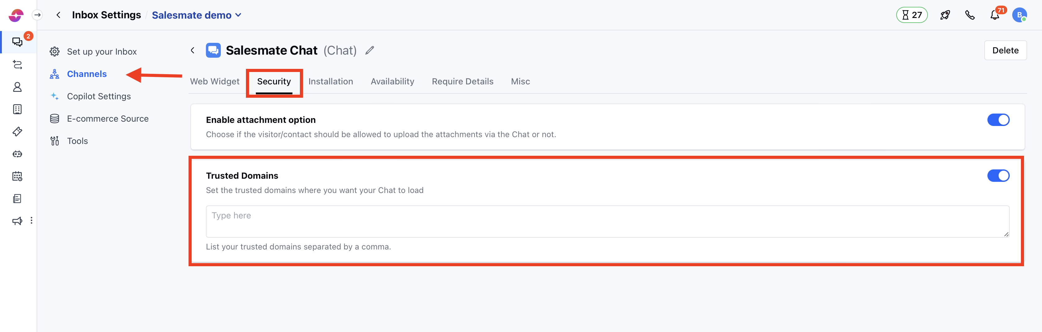 Whitelist your trusted domain for Chats