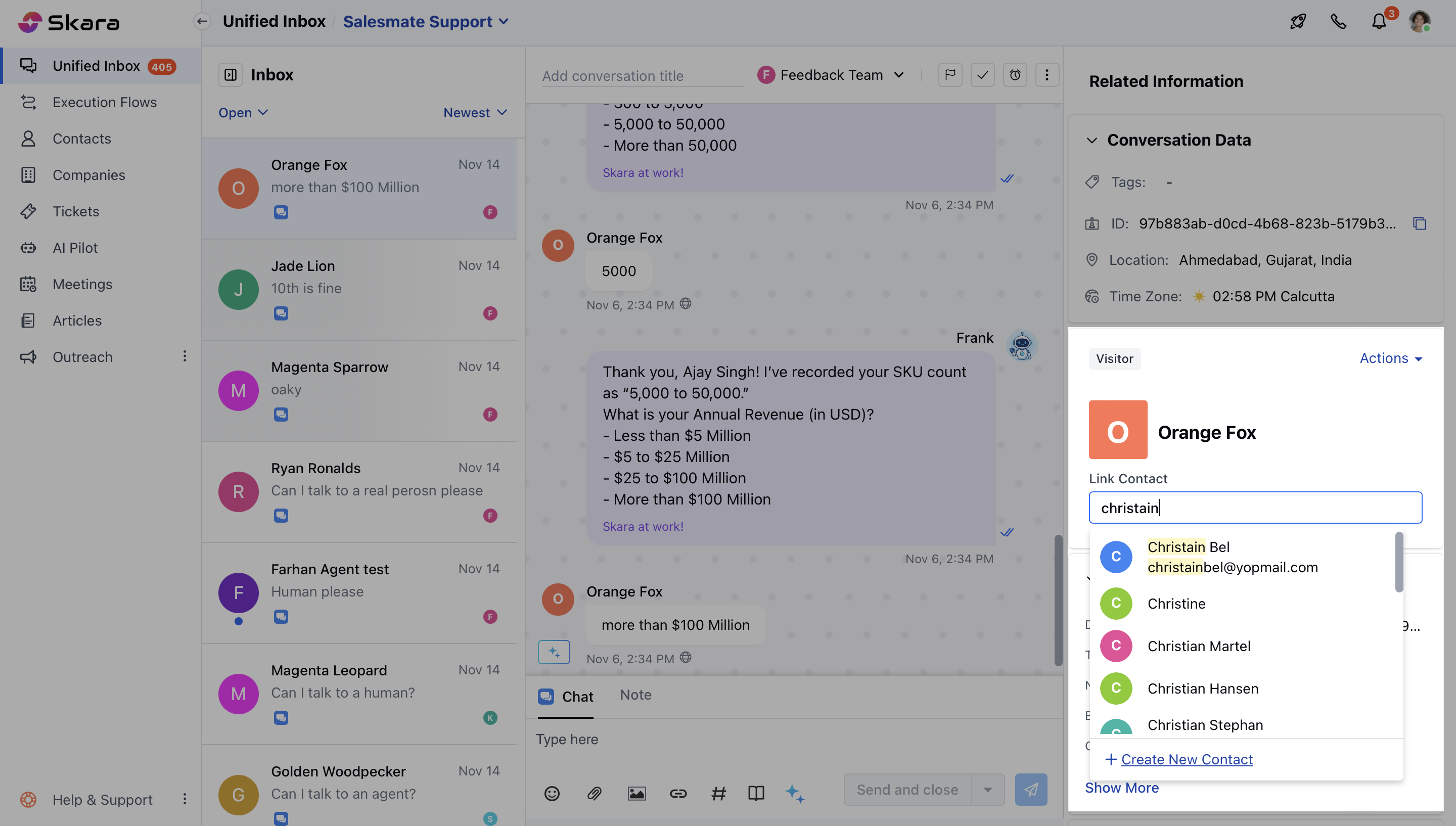 Link contact from chat