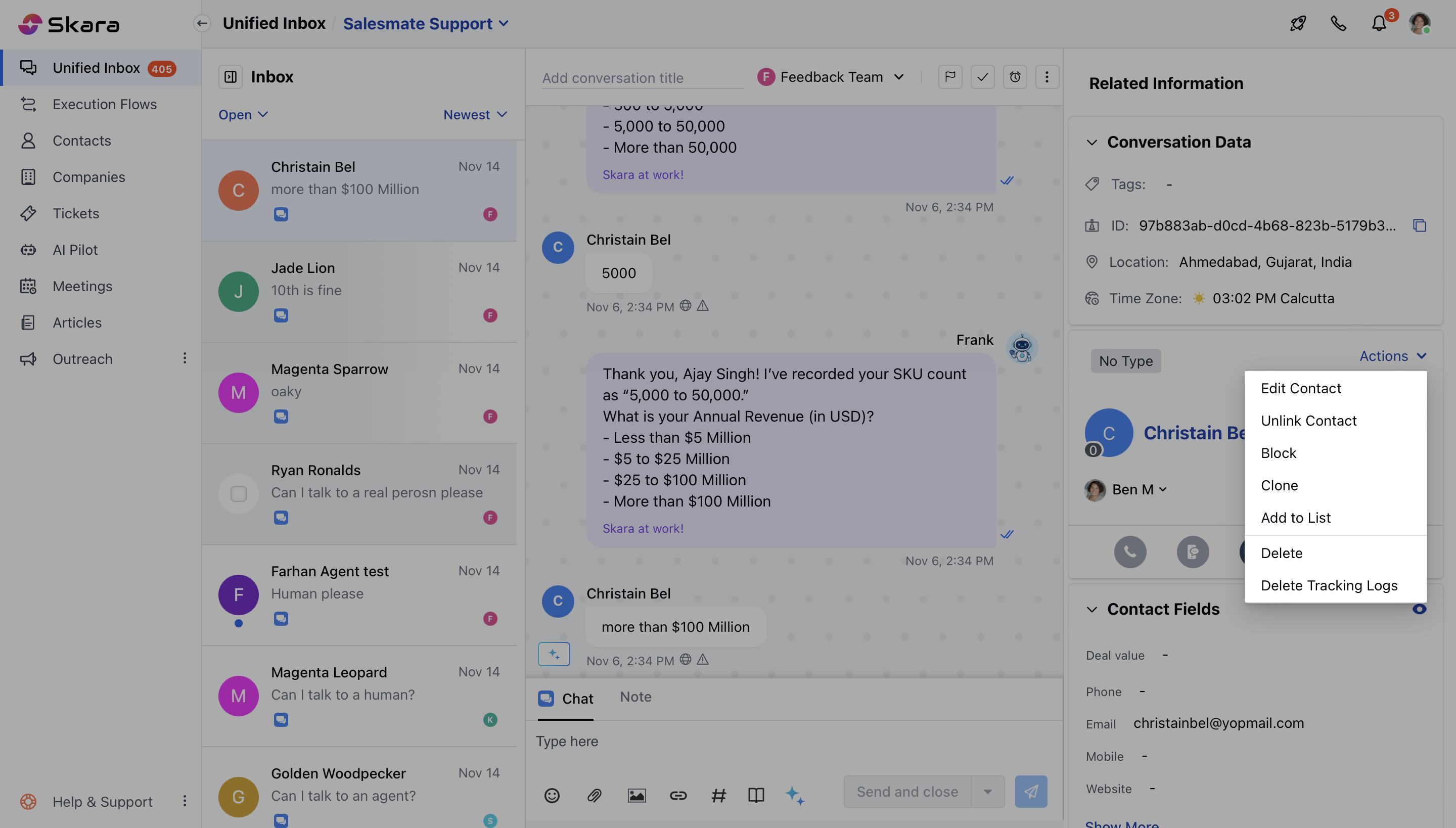 Unlink contact from chat
