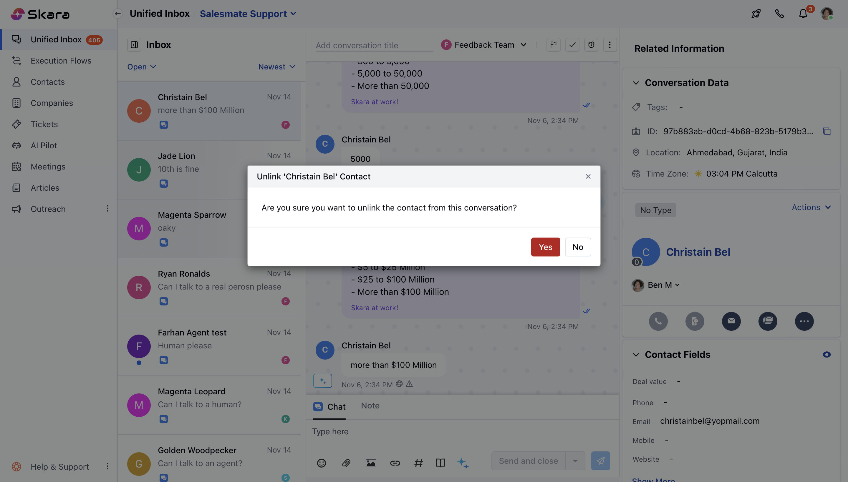 Unlink contact confirmation