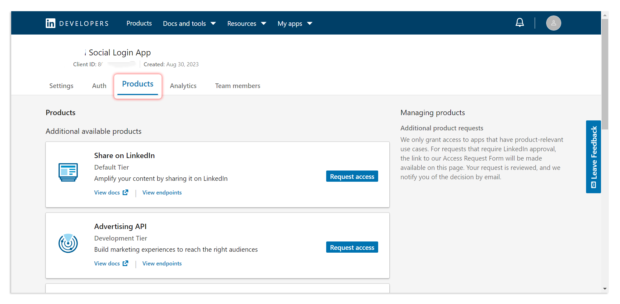 Linkedin Products Tab
