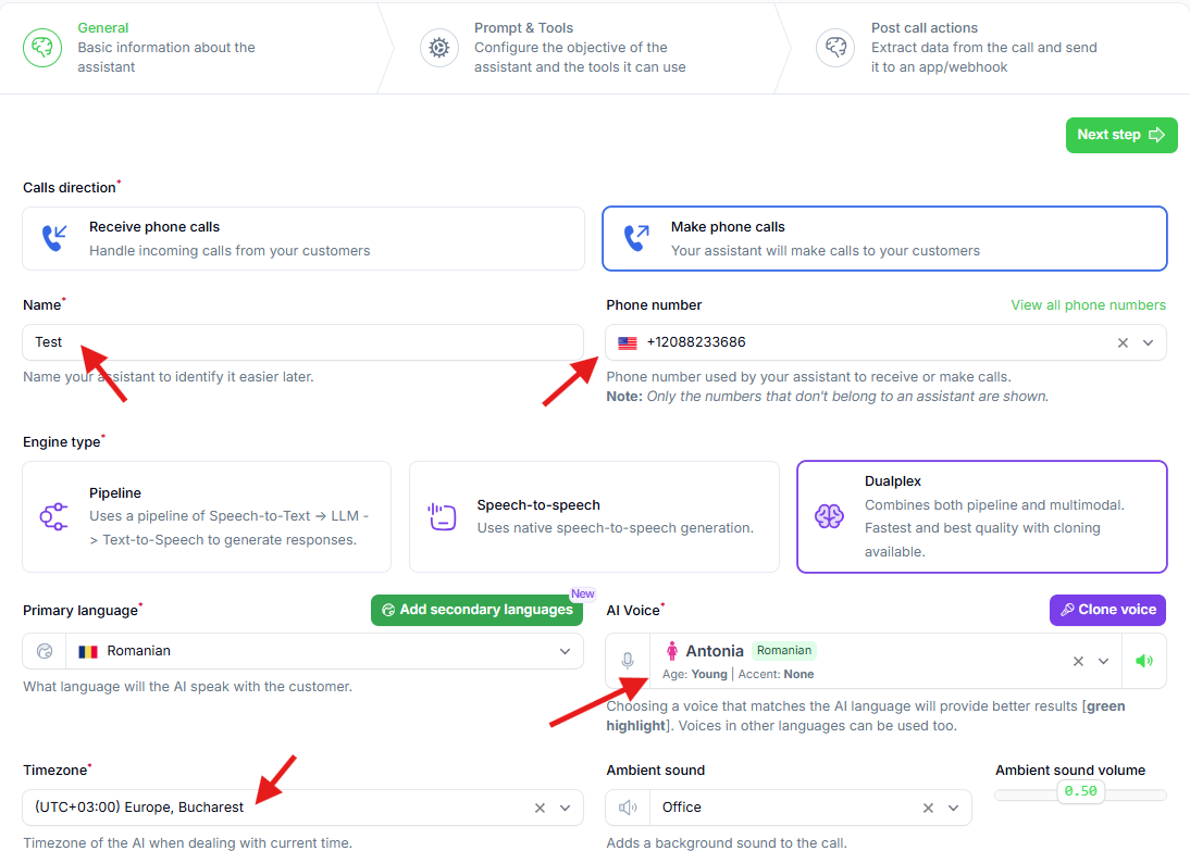 Assistant basic settings configuration