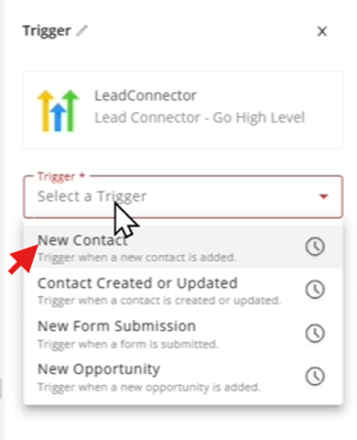 Selecting new contact trigger