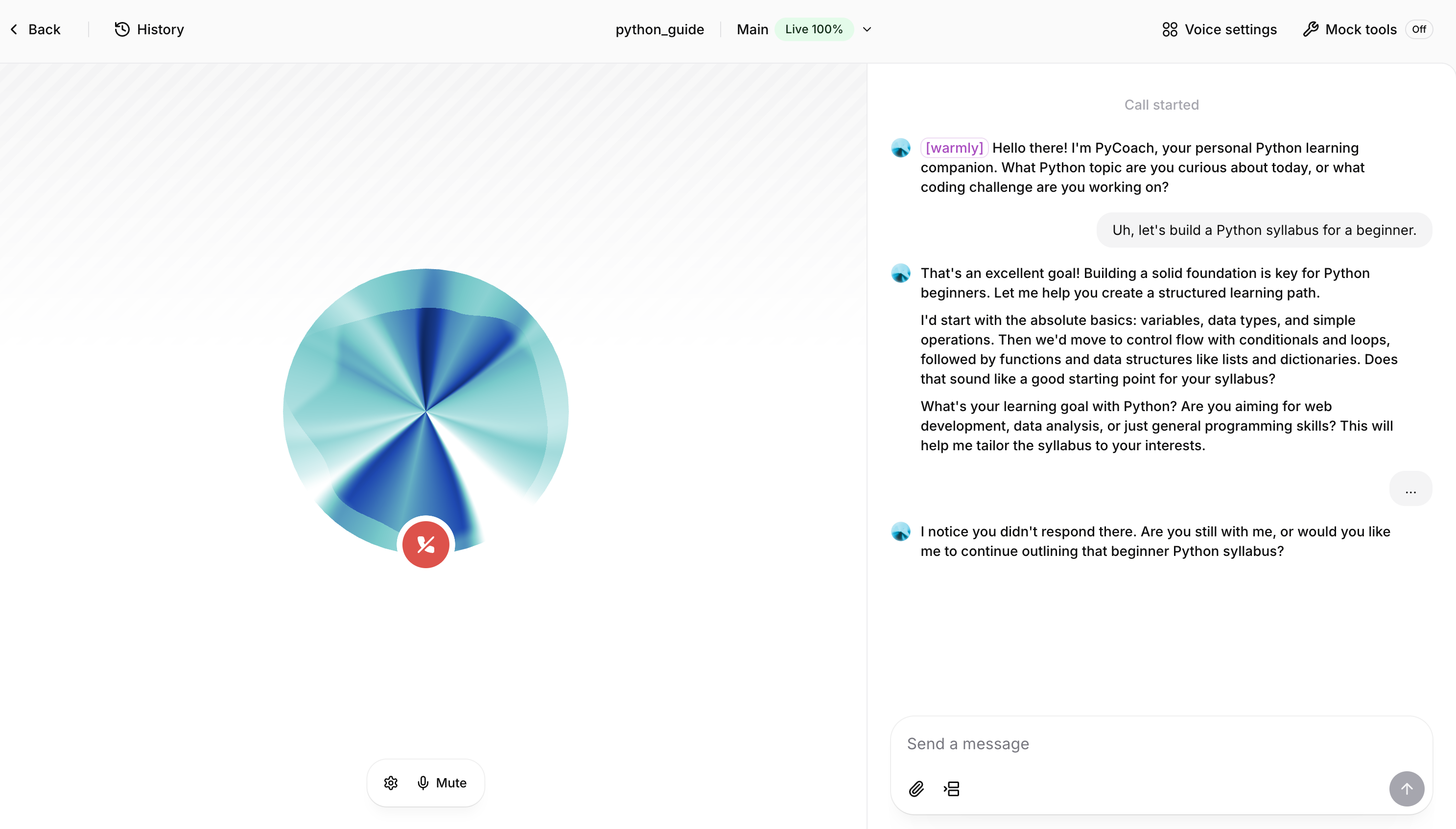 ElevenLabs agent preview panel