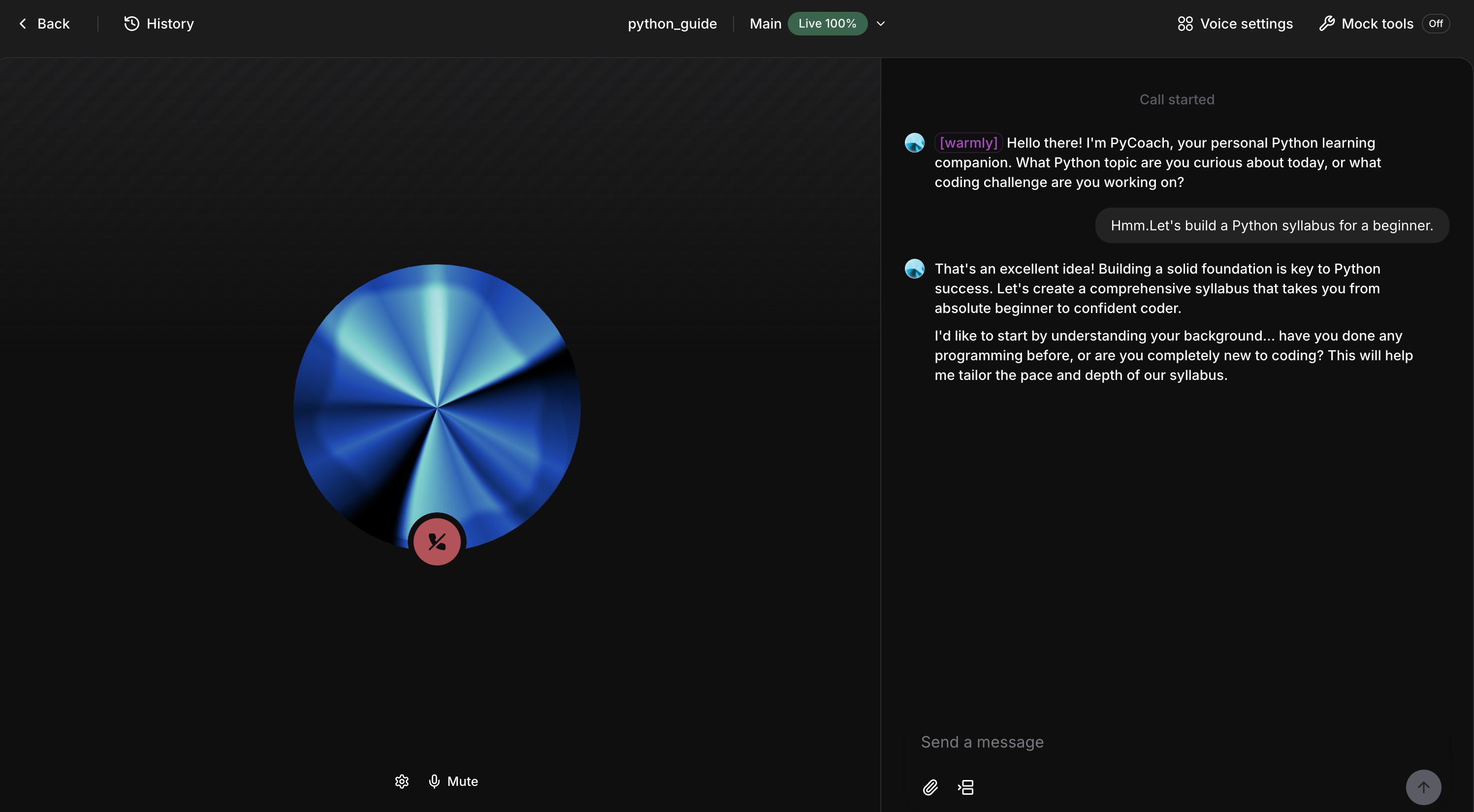 ElevenLabs agent preview panel