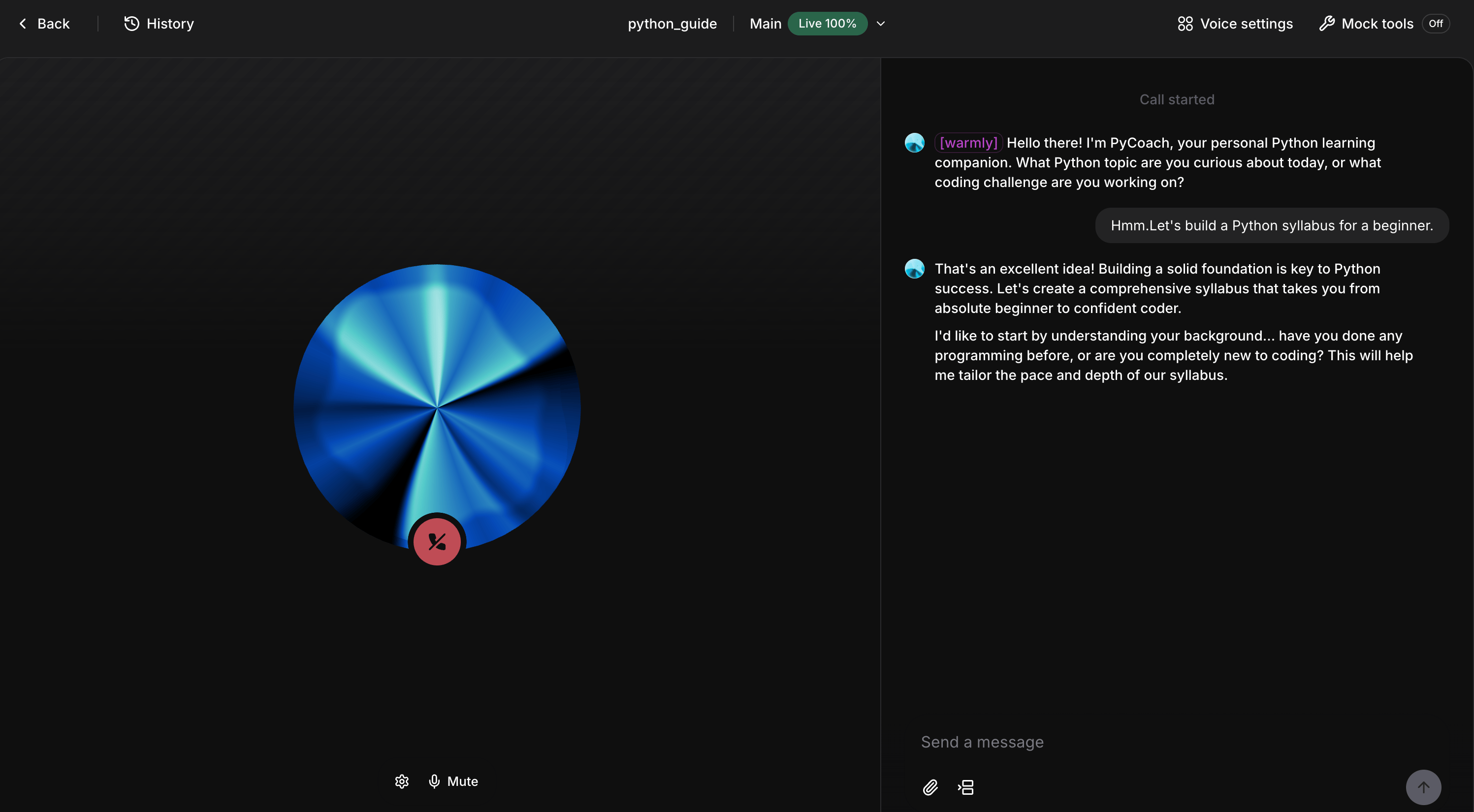 ElevenLabs agent preview panel
