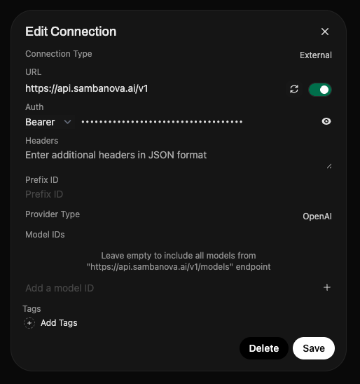 Open WebUI register provider panel