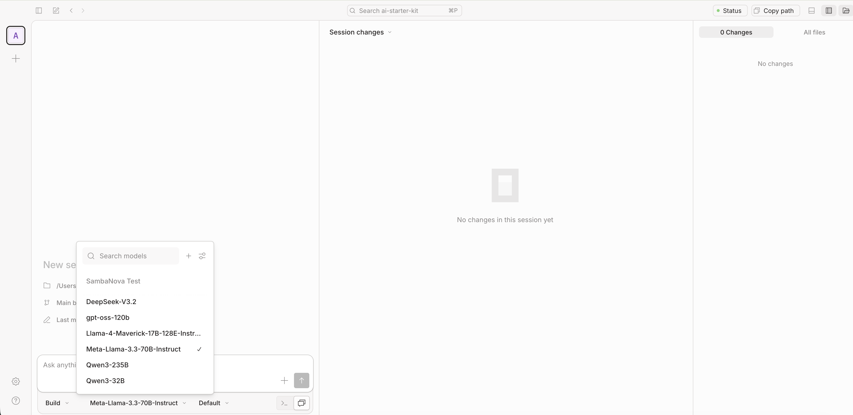 OpenCode chat interface using a SambaNova model