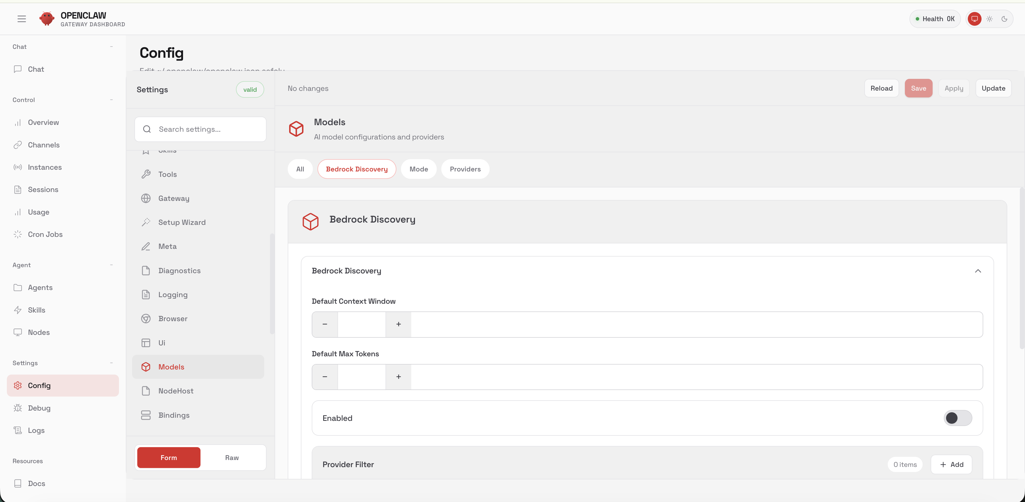 OpenClaw Config panel