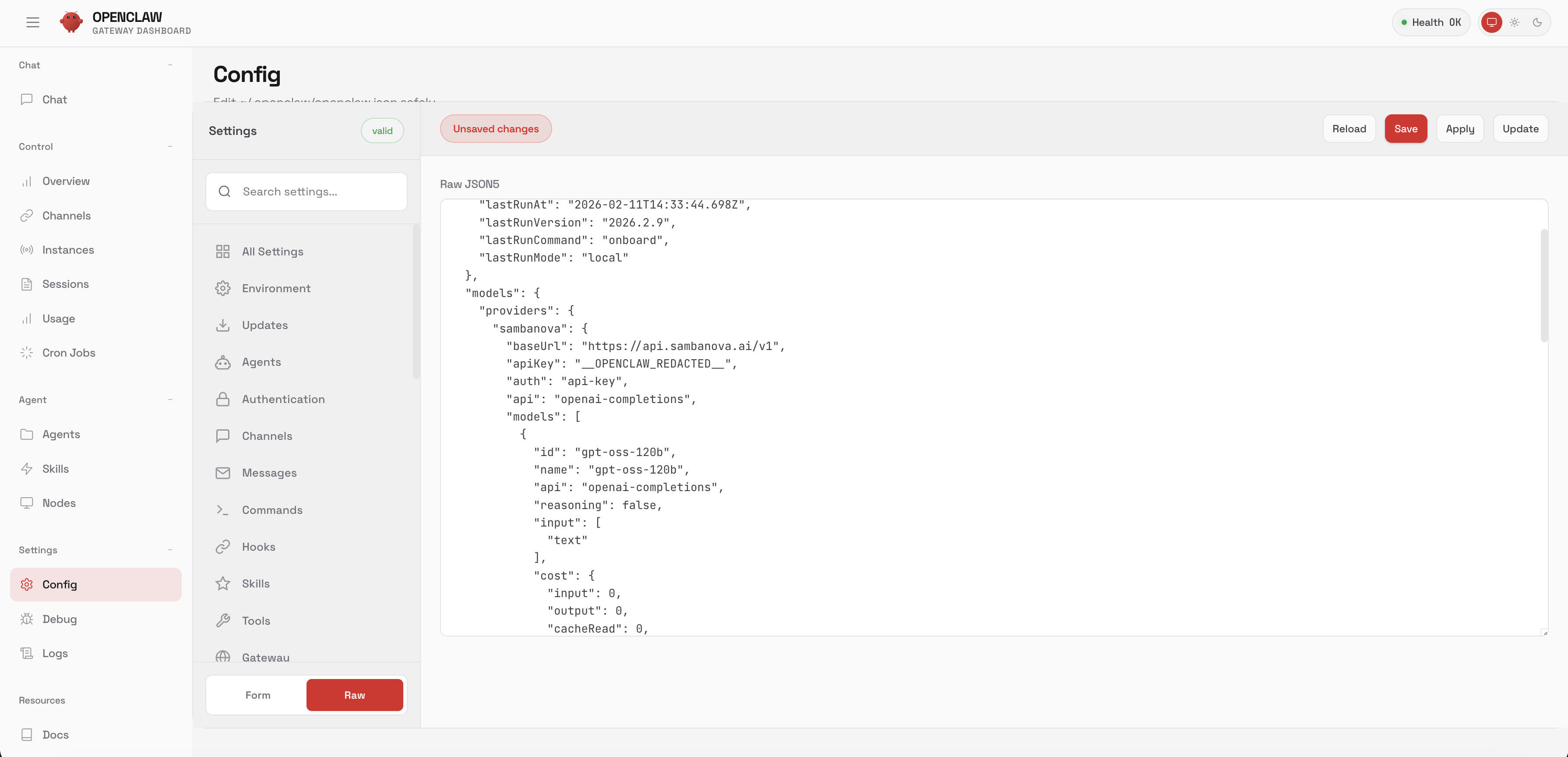 OpenClaw Raw config editor