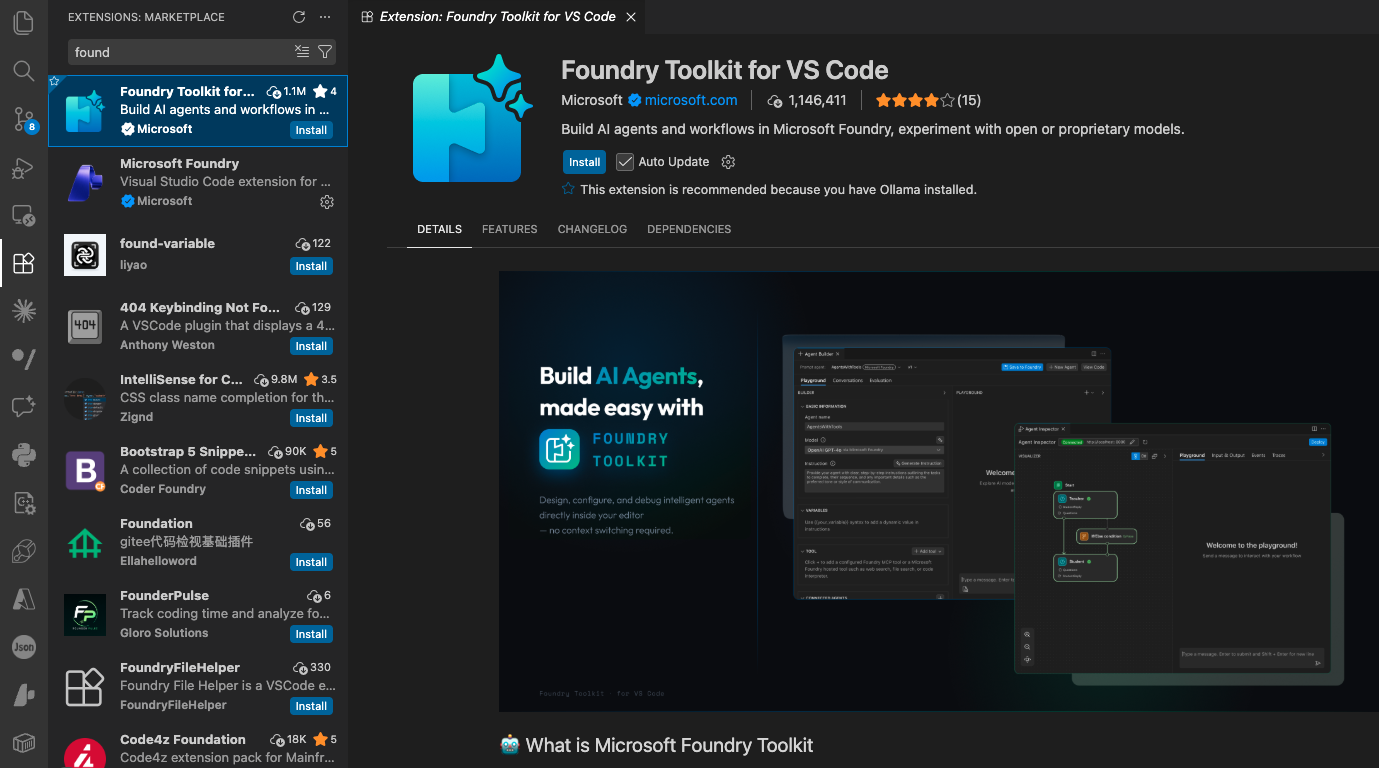 Foundry Toolkit installed in VS Code sidebar