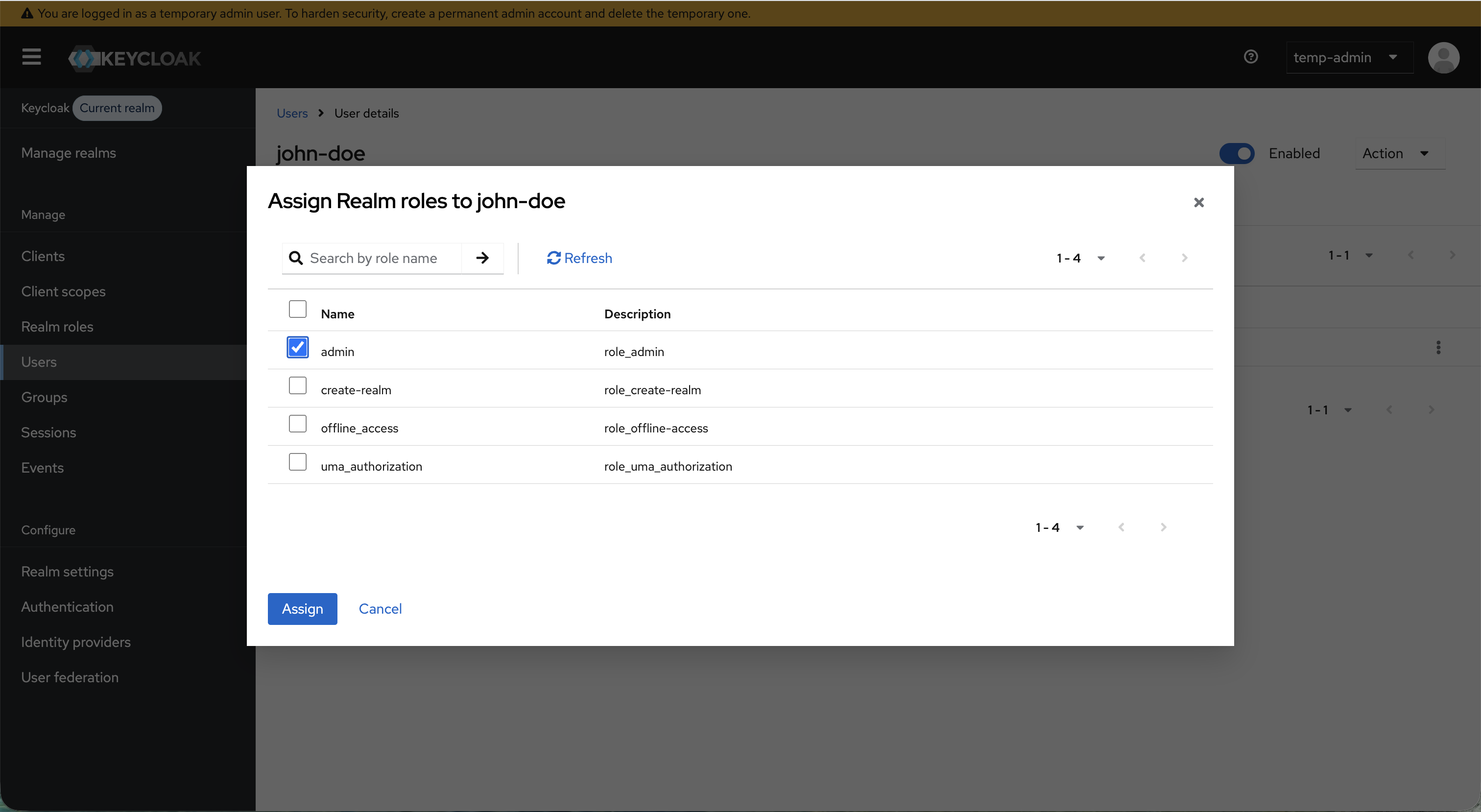 Keycloak Assign Admin Role
