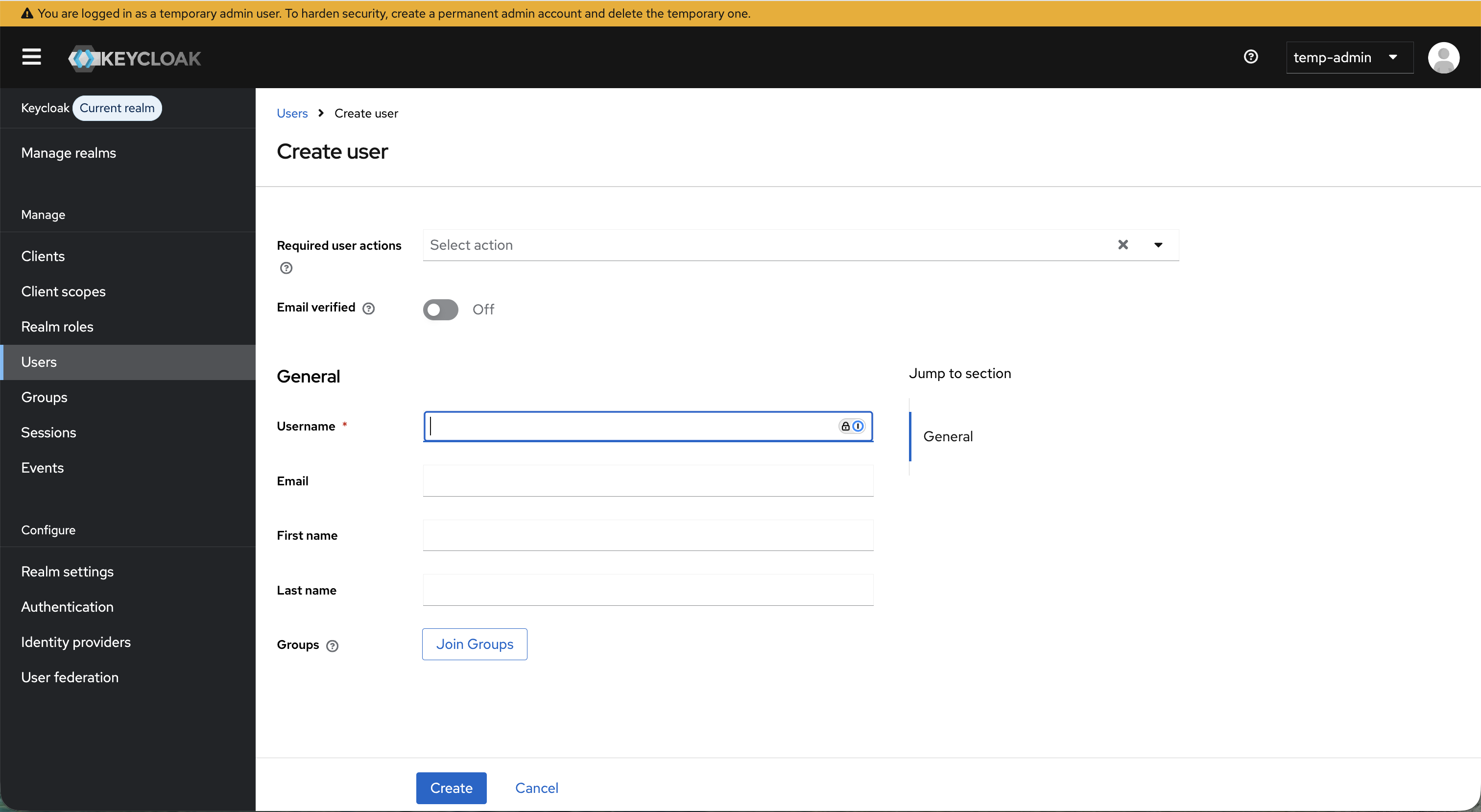 Keycloak Create User