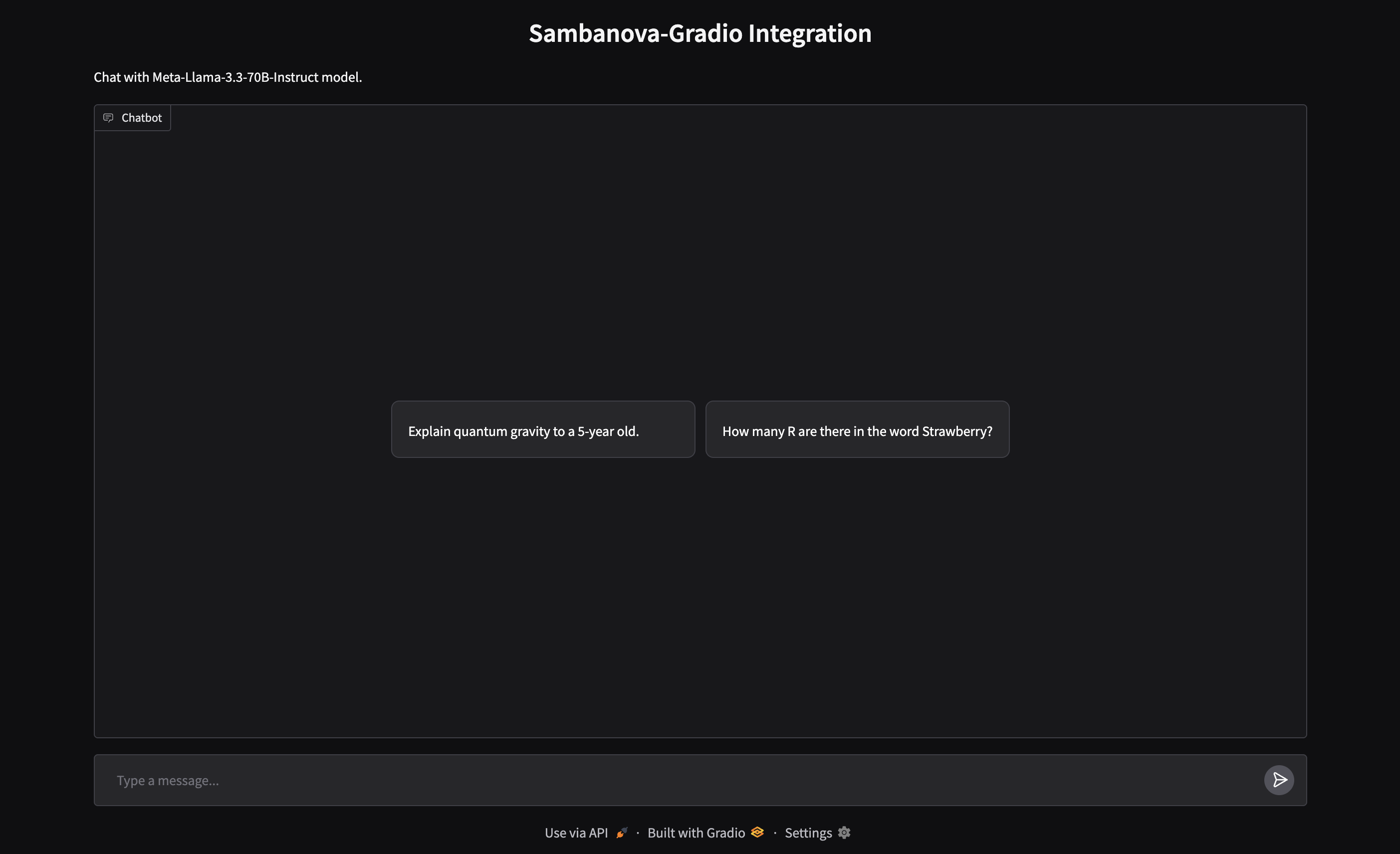 Gradio chat interface with Meta-Llama-3.3-70B-Instruct