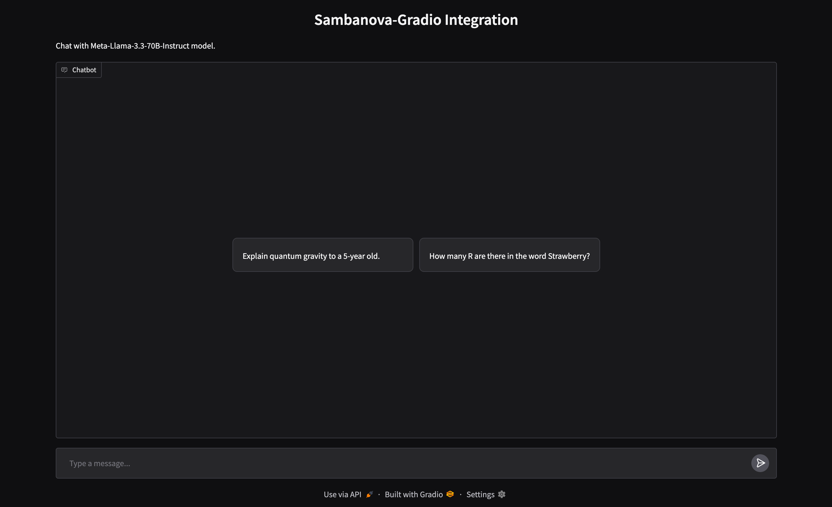 Gradio chat interface with Meta-Llama-3.3-70B-Instruct