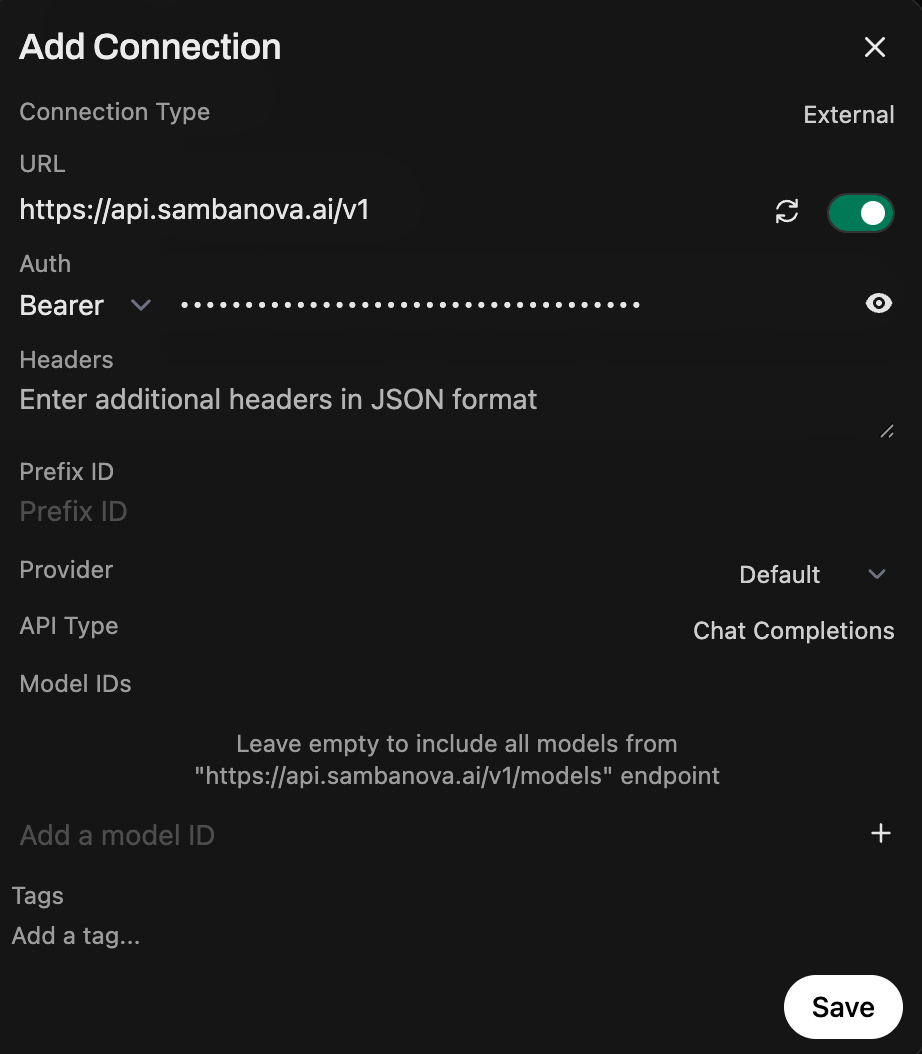 Open WebUI register provider panel