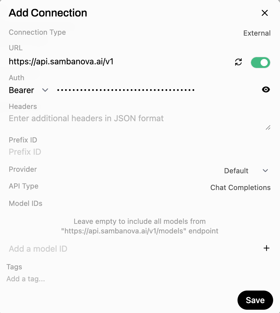 Open WebUI register provider panel