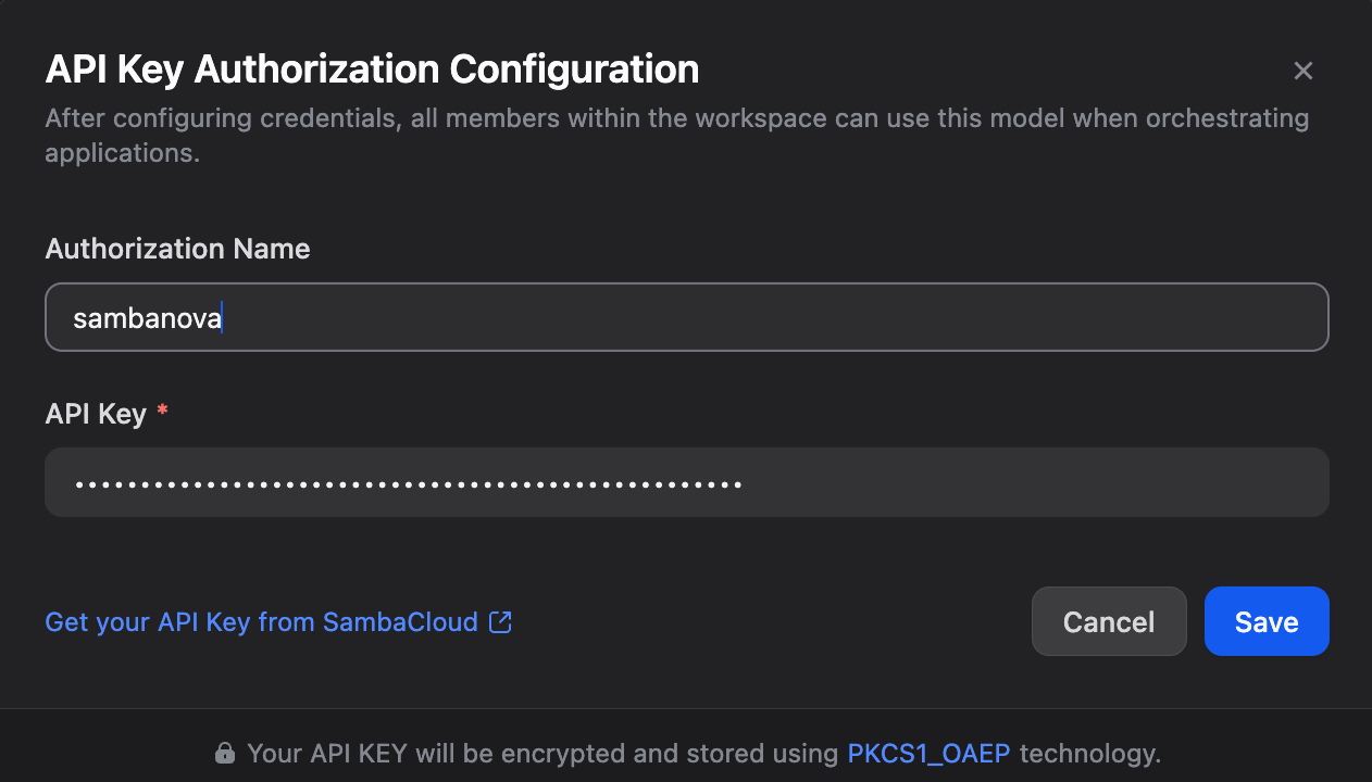 Dify SambaCloud model configuration