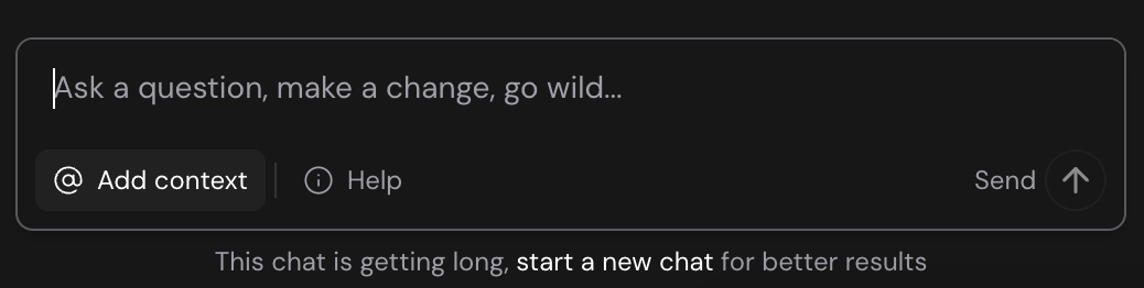 Screenshot showing the '@ Add context' button in the chat input area.