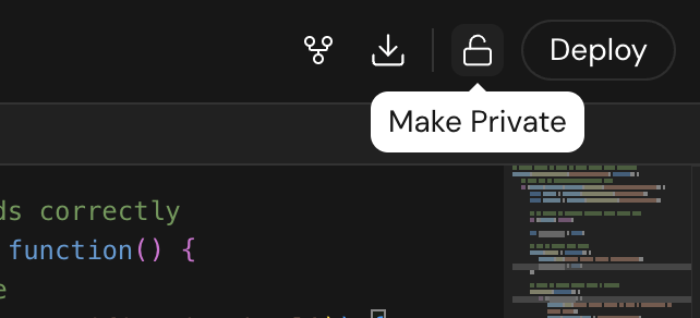 Screenshot showing the lock icon in the Workbench to toggle project visibility.
